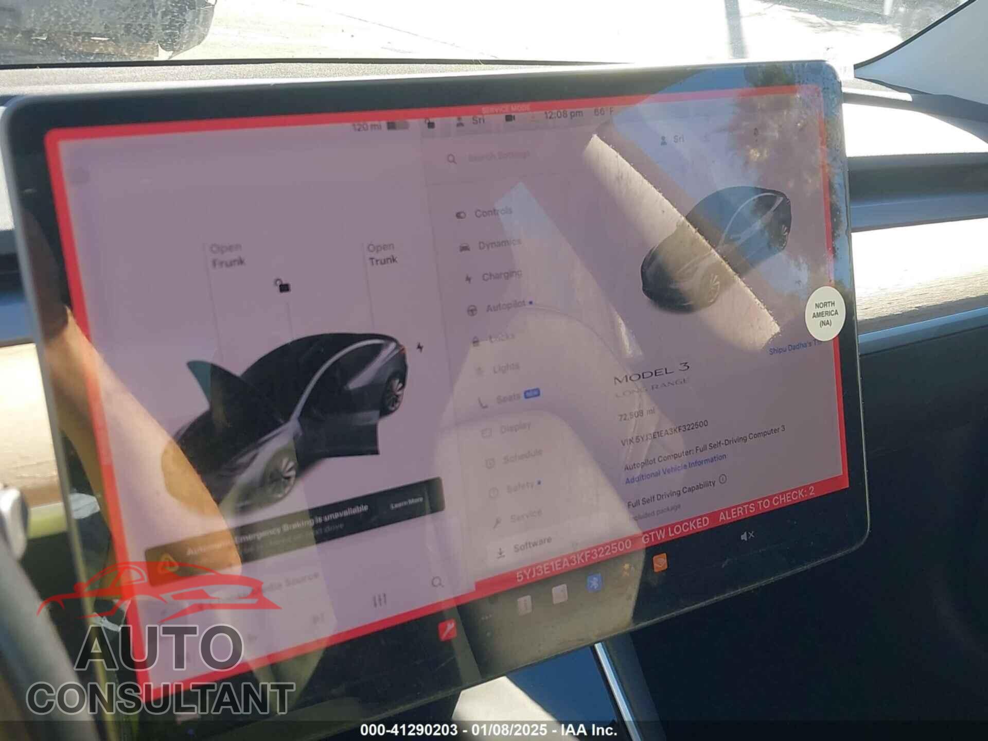 TESLA MODEL 3 2019 - 5YJ3E1EA3KF322500