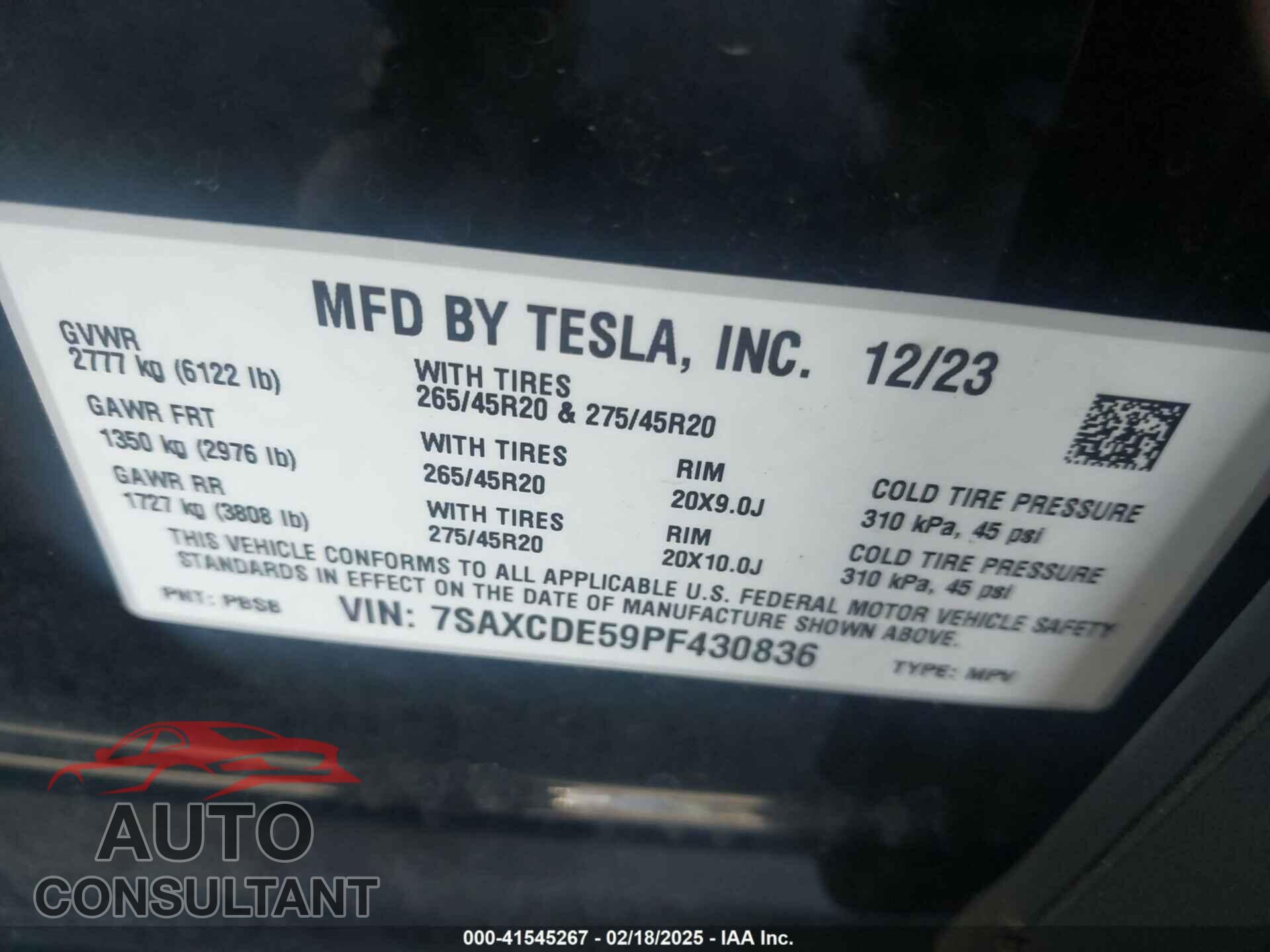 TESLA MODEL X 2023 - 7SAXCDE59PF430836