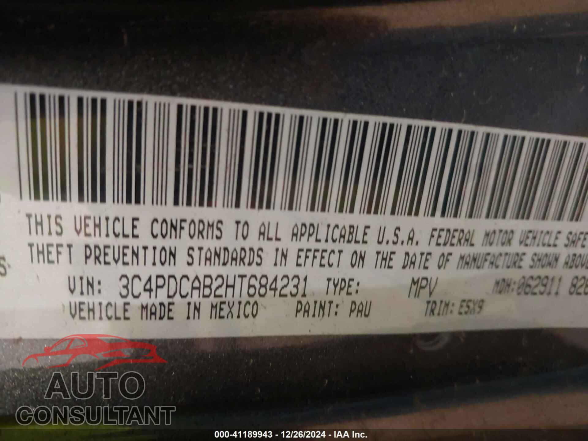 DODGE JOURNEY 2017 - 3C4PDCAB2HT684231