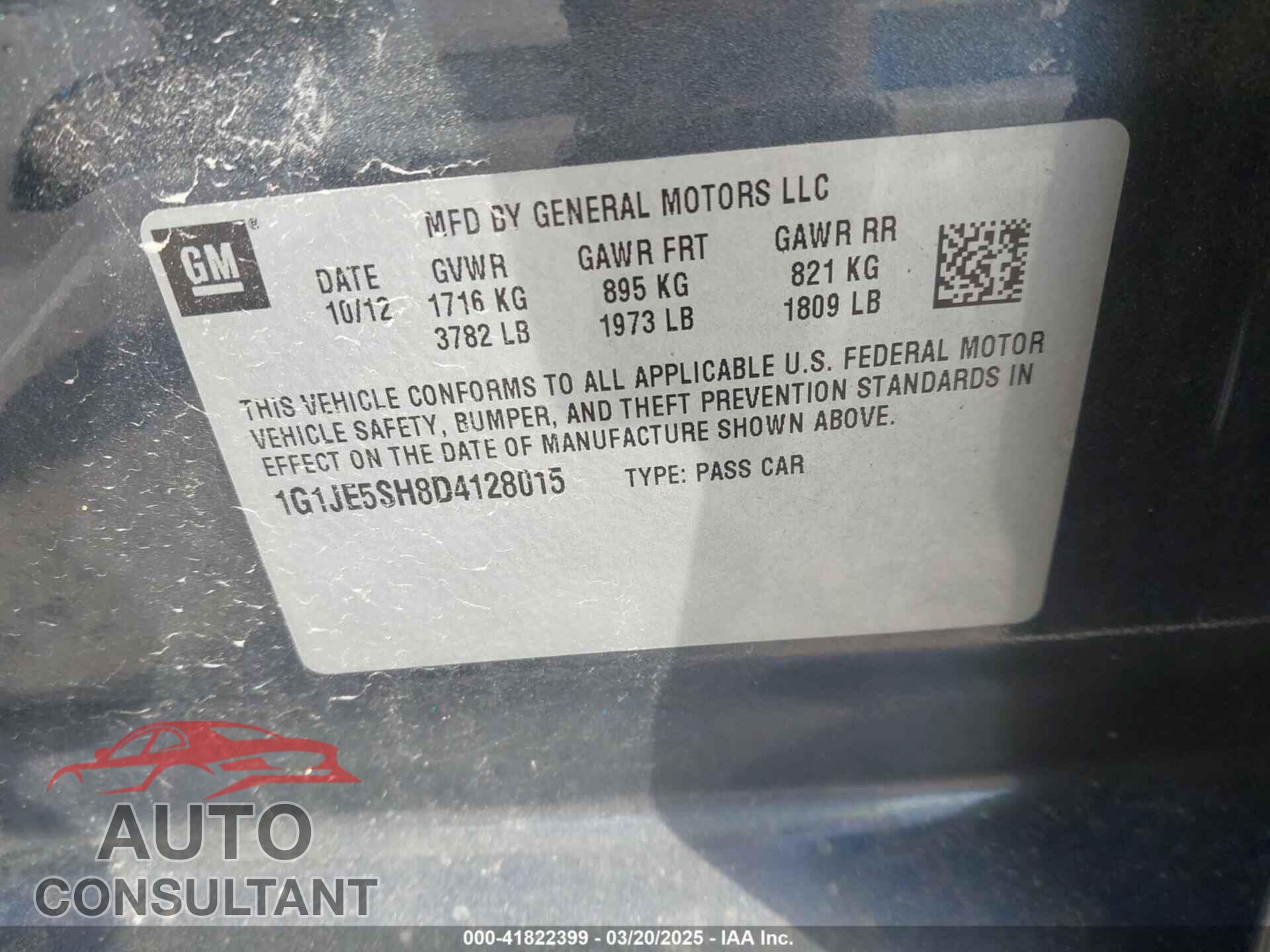 CHEVROLET SONIC 2013 - 1G1JE5SH8D4128015