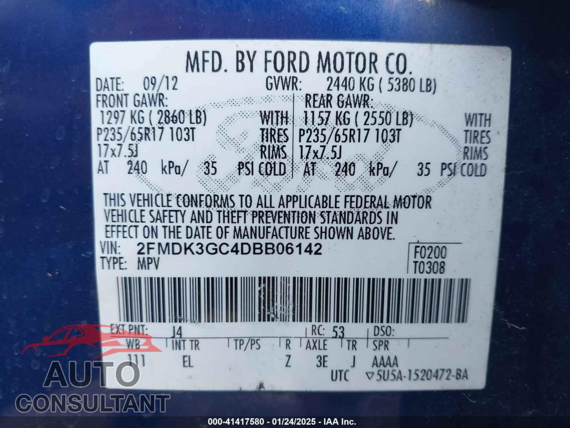 FORD EDGE 2013 - 2FMDK3GC4DBB06142