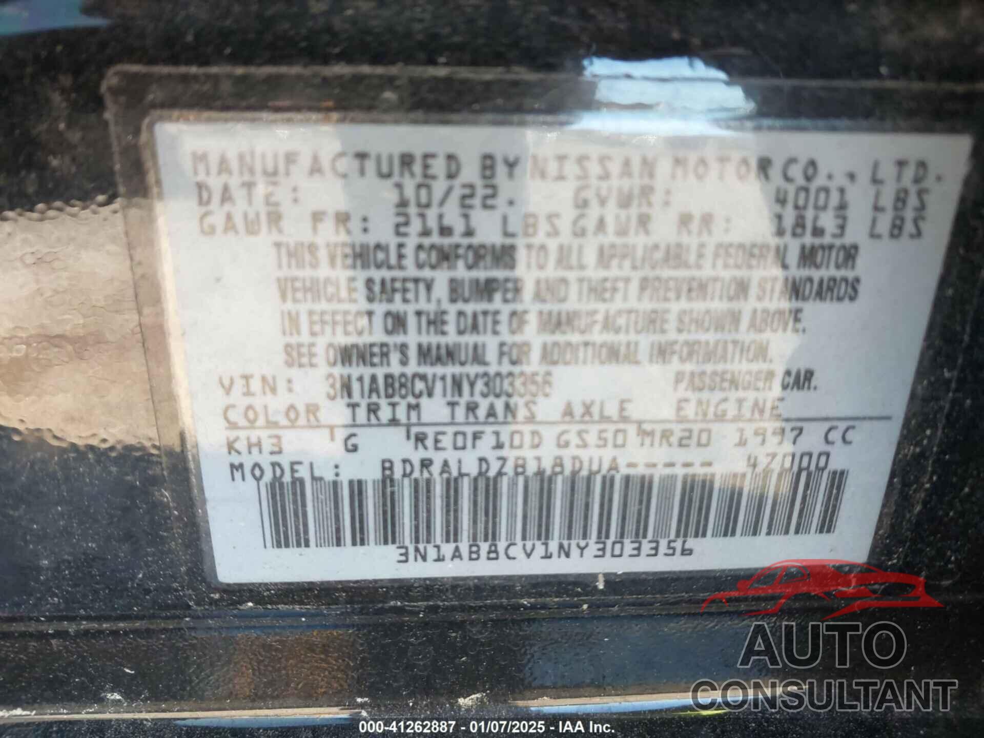 NISSAN SENTRA 2022 - 3N1AB8CV1NY303356