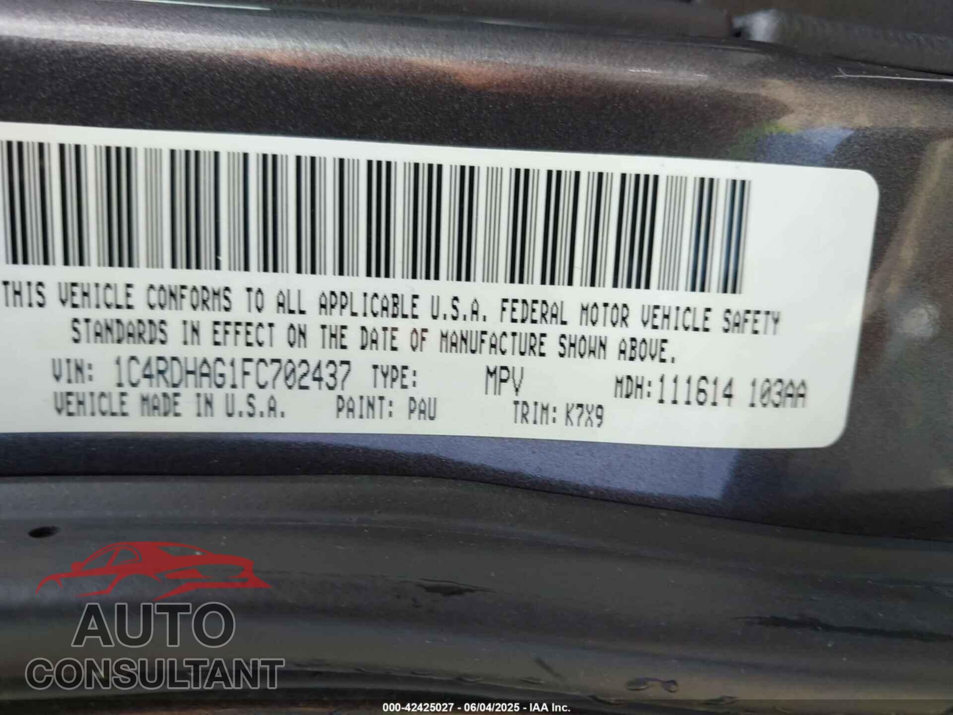DODGE DURANGO 2015 - 1C4RDHAG1FC702437