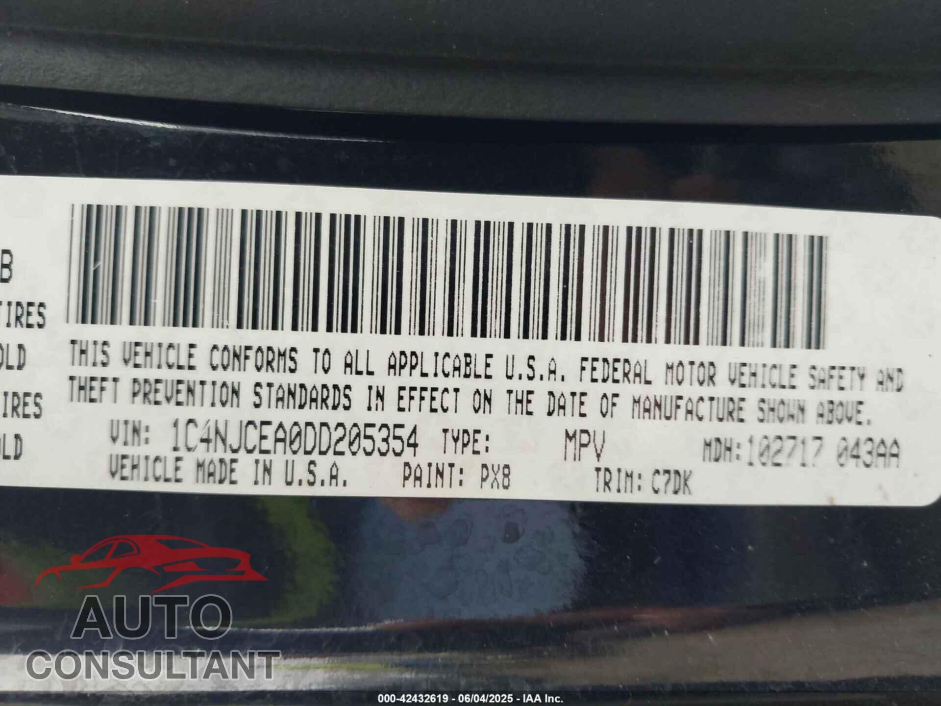 JEEP COMPASS 2013 - 1C4NJCEA0DD205354