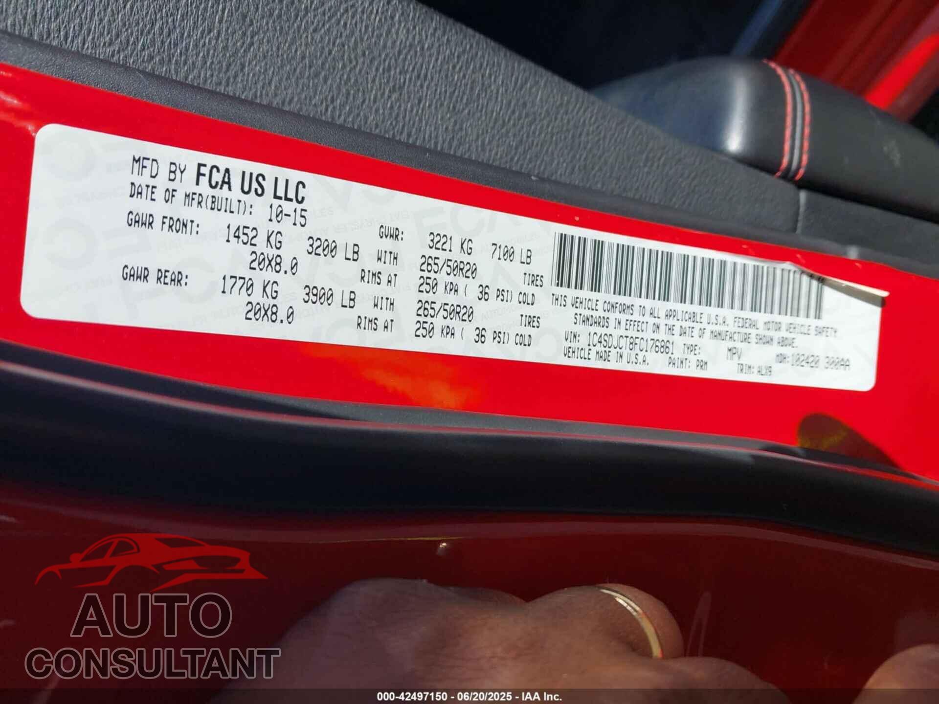 DODGE DURANGO 2015 - 1C4SDJCT8FC176861
