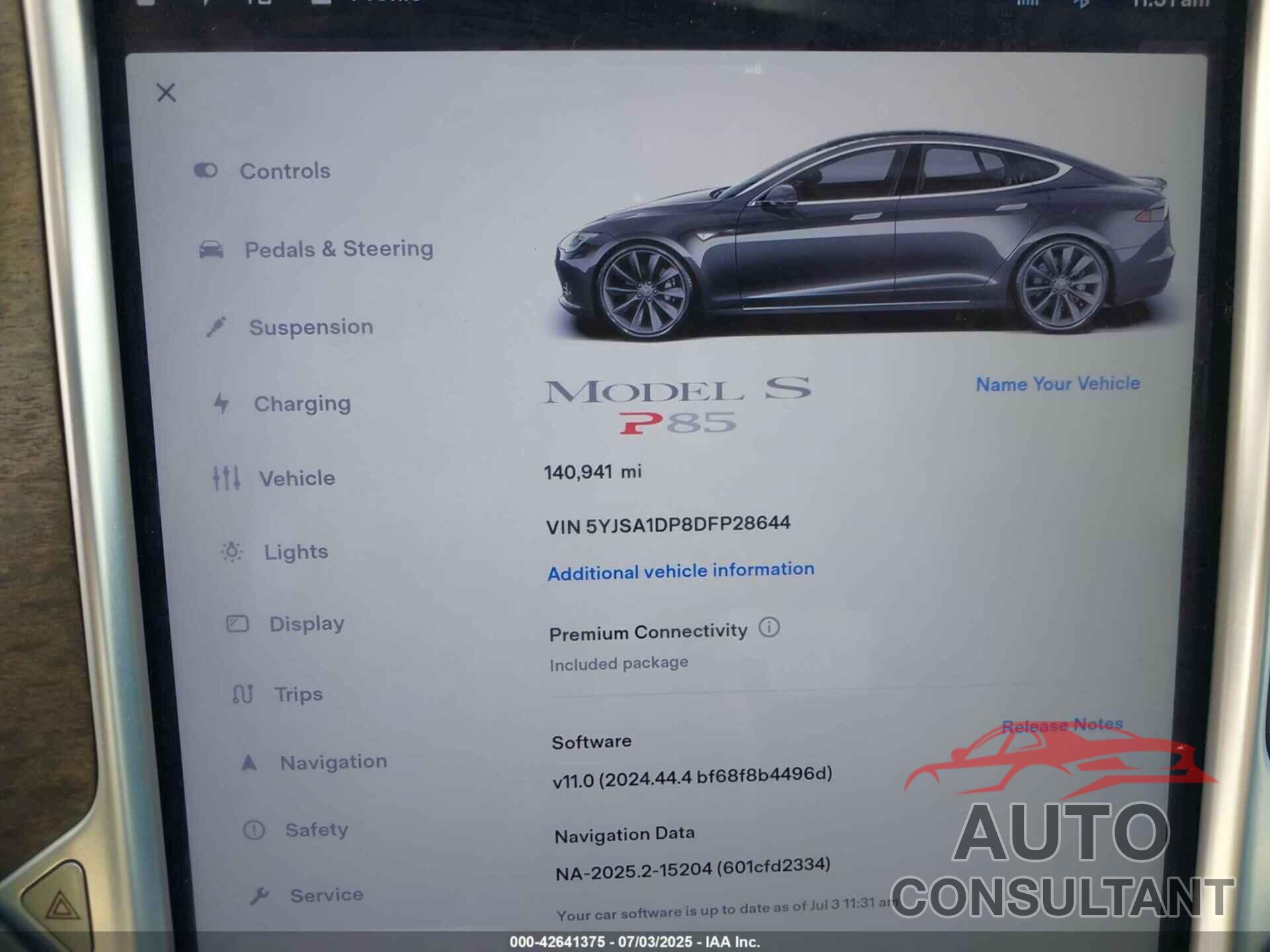 TESLA MODEL S 2013 - 5YJSA1DP8DFP28644