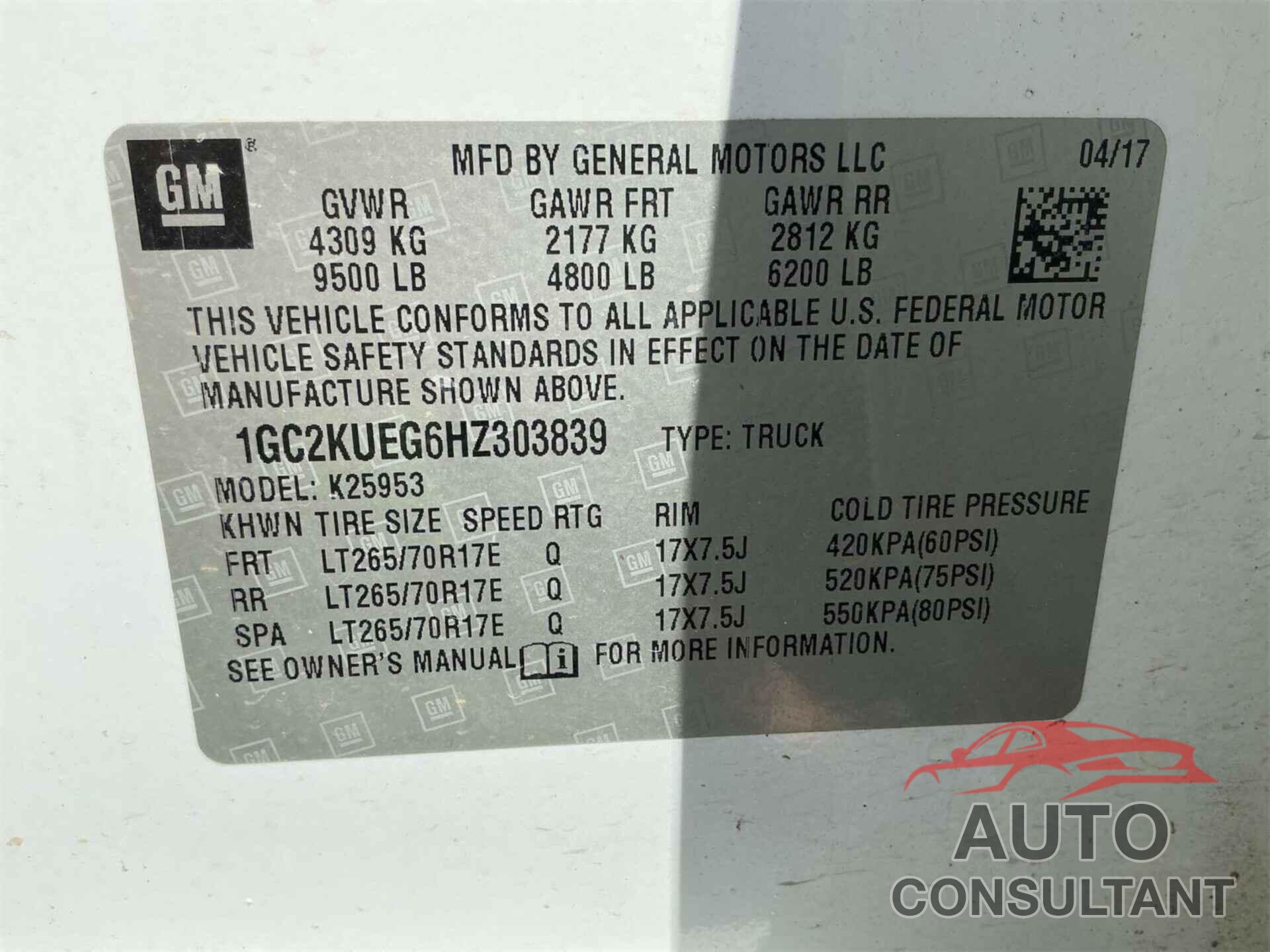 CHEVROLET SILVERADO 2500HD 2017 - 1GC2KUEG6HZ303839