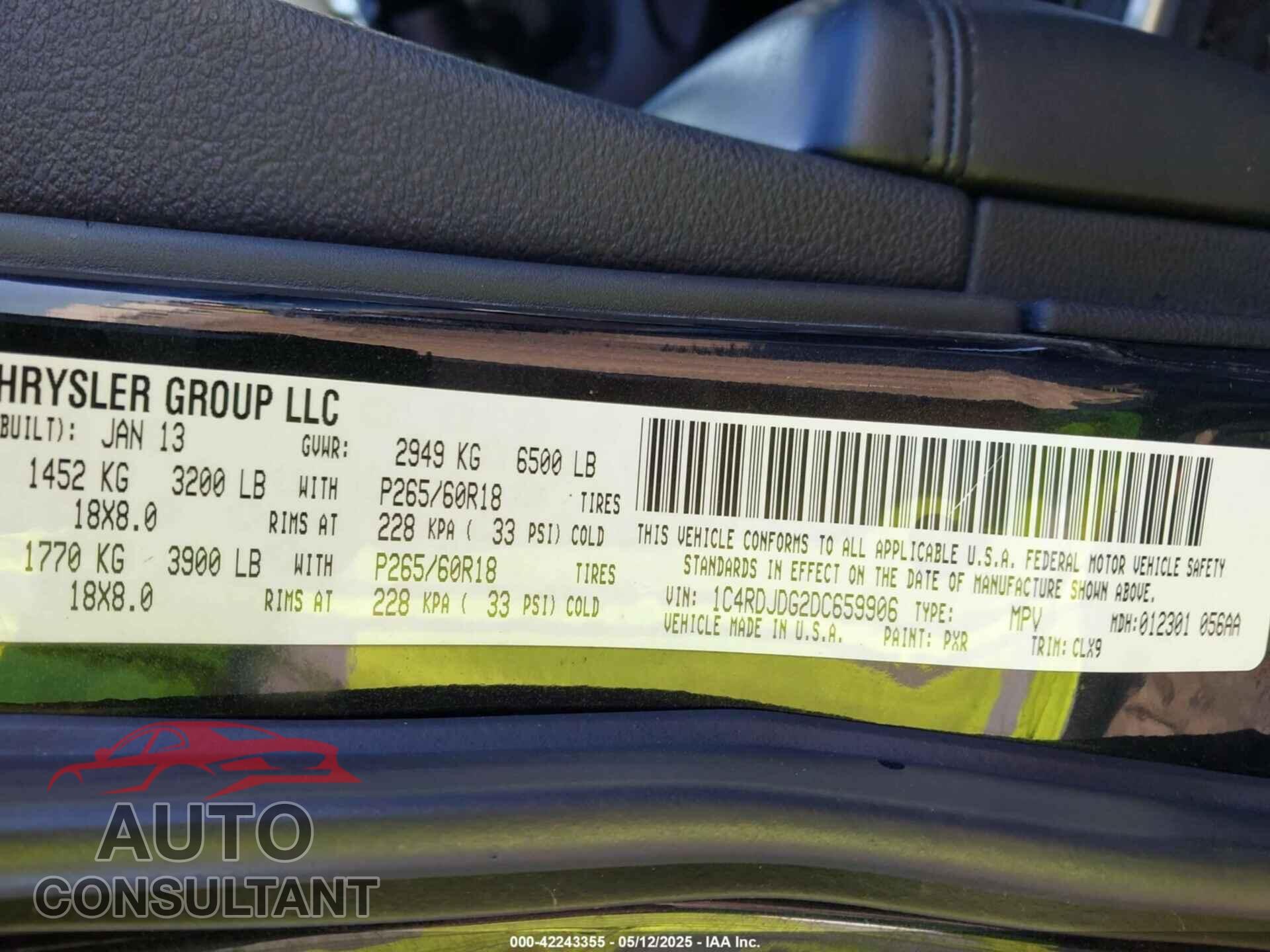 DODGE DURANGO 2013 - 1C4RDJDG2DC659906