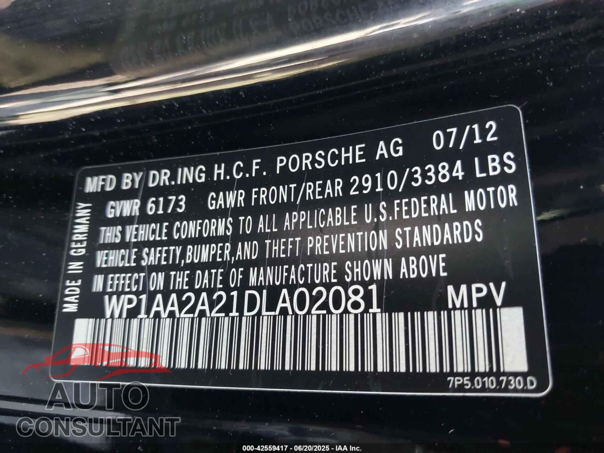 PORSCHE CAYENNE 2013 - WP1AA2A21DLA02081