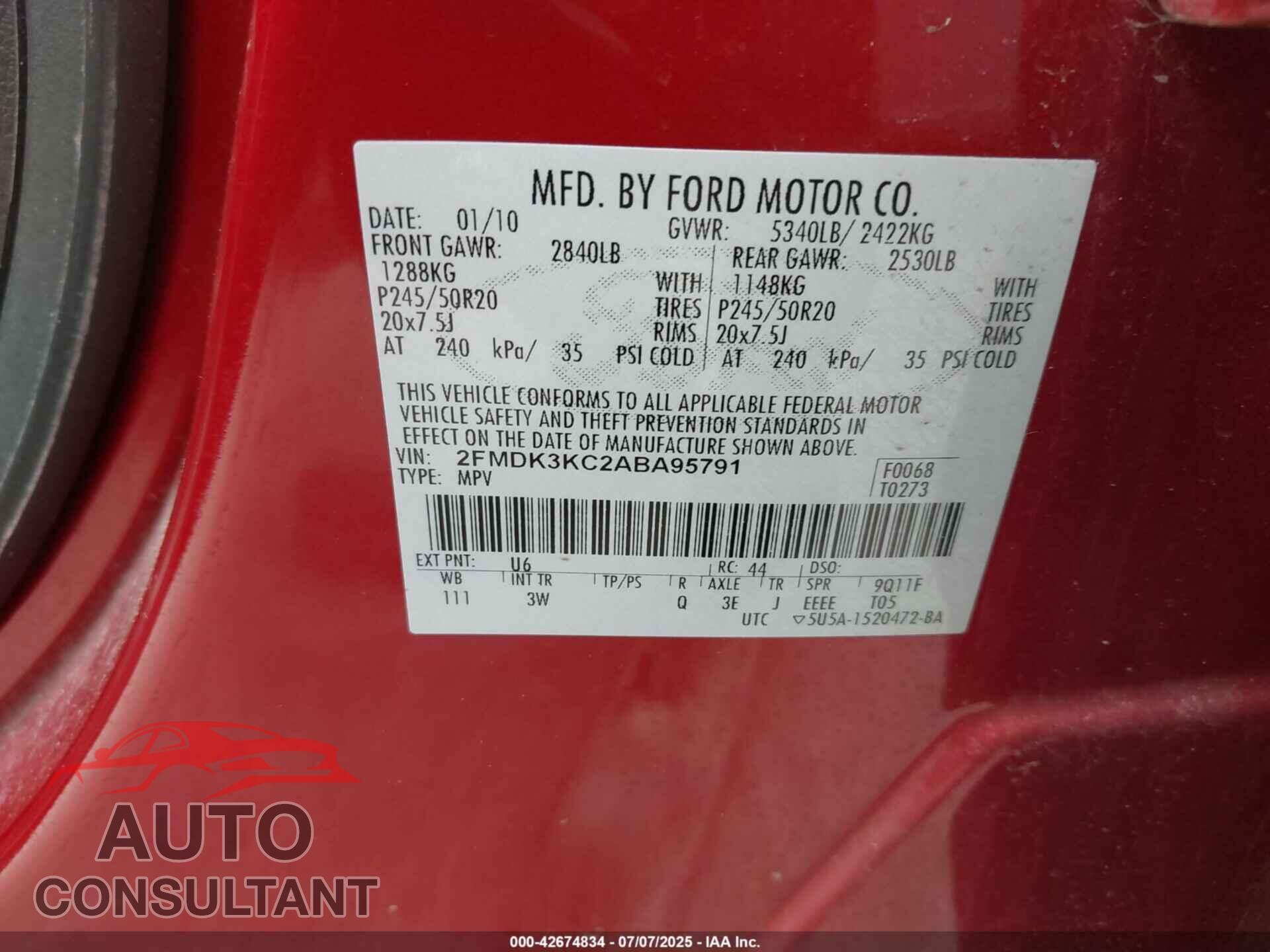 FORD EDGE 2010 - 2FMDK3KC2ABA95791