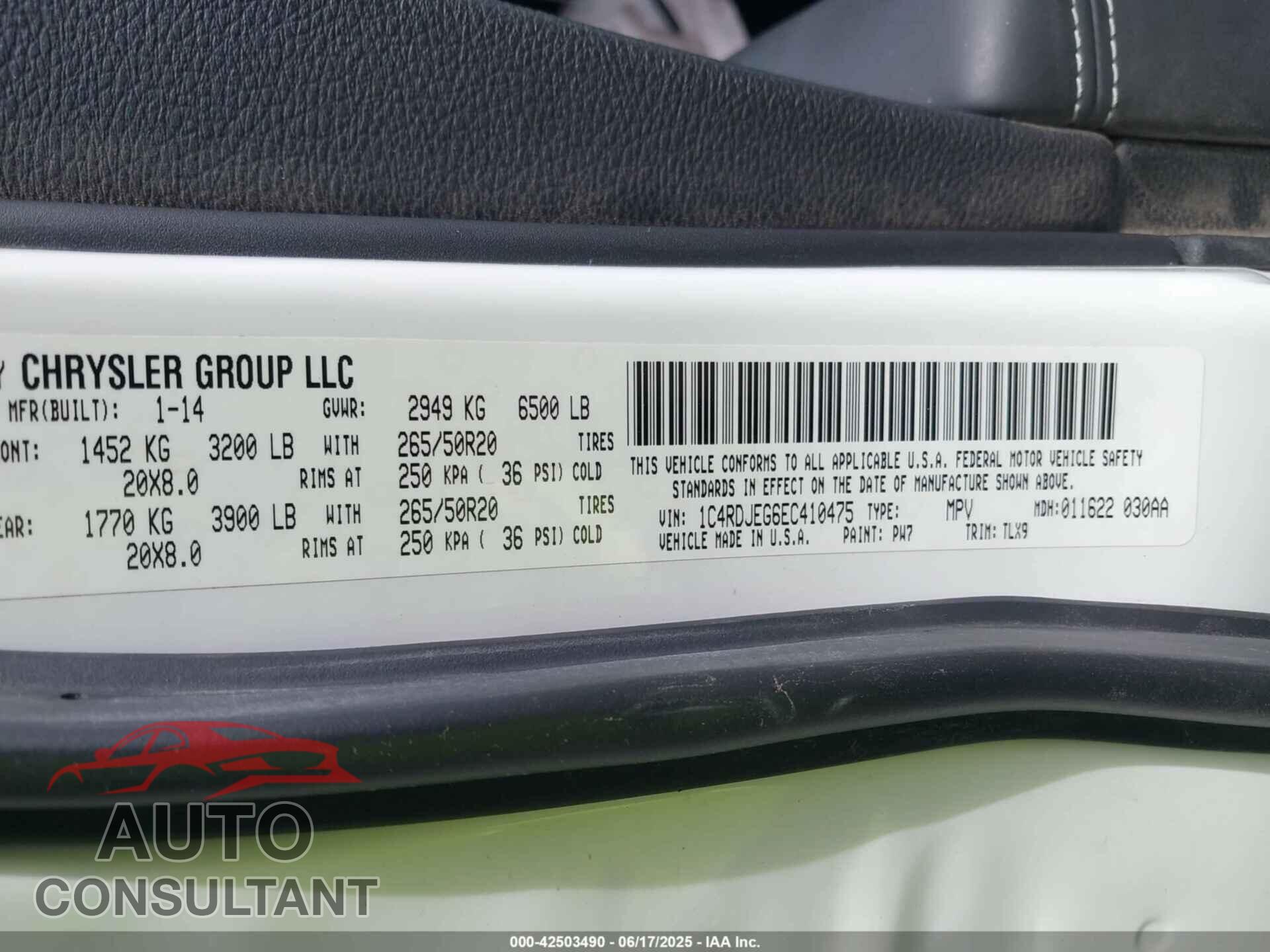 DODGE DURANGO 2014 - 1C4RDJEG6EC410475