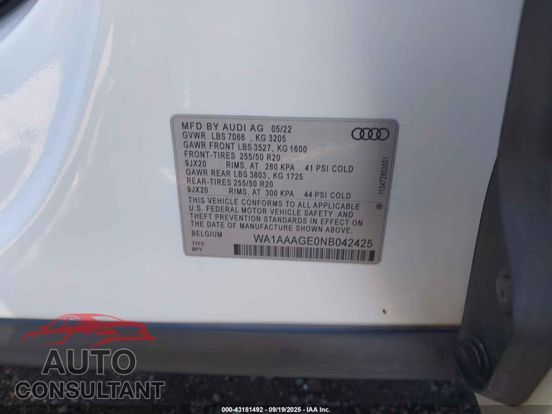 AUDI E-TRON 2022 - WA1AAAGE0NB042425
