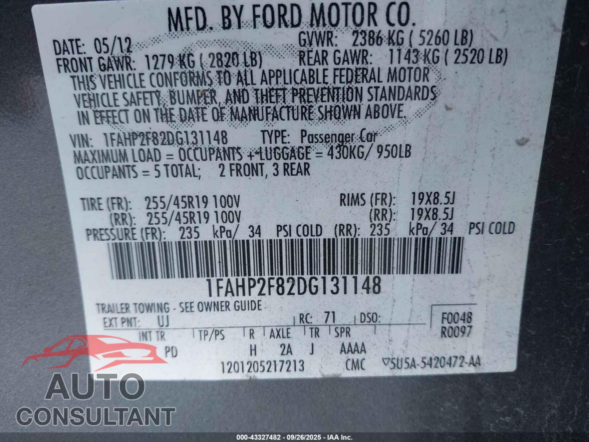 FORD TAURUS 2013 - 1FAHP2F82DG131148