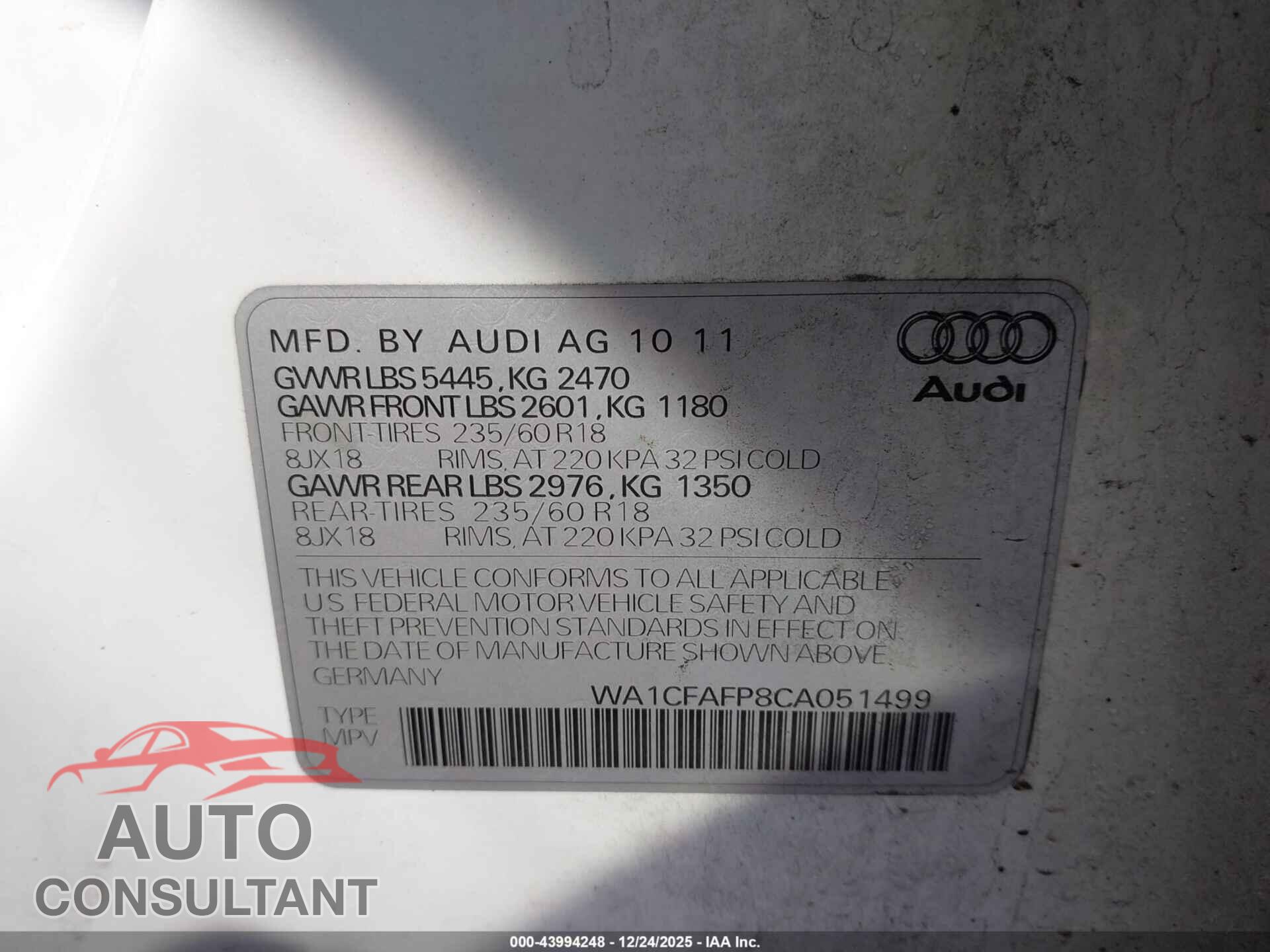 AUDI Q5 2012 - WA1CFAFP8CA051499
