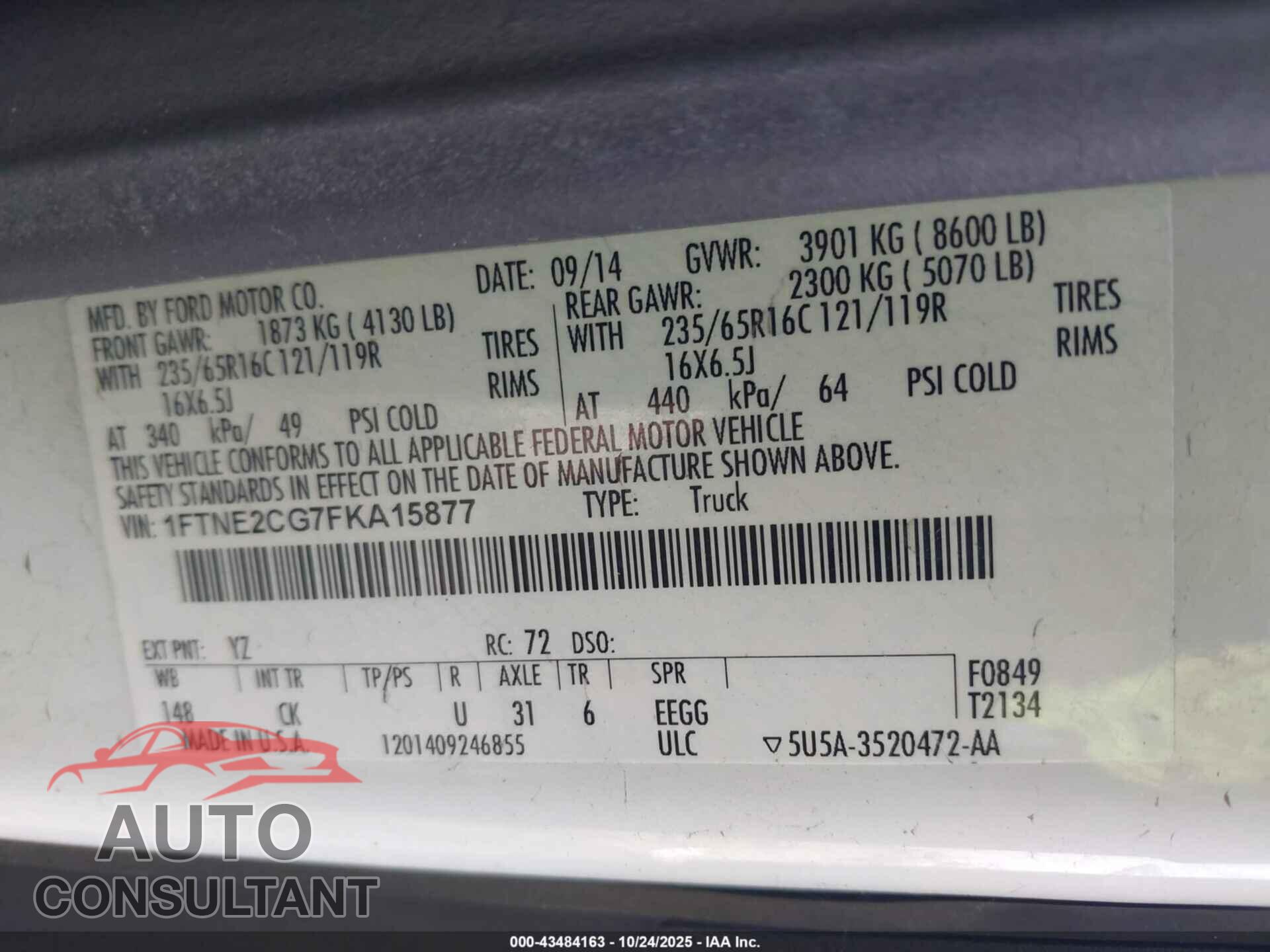 FORD TRANSIT-150 2015 - 1FTNE2CG7FKA15877