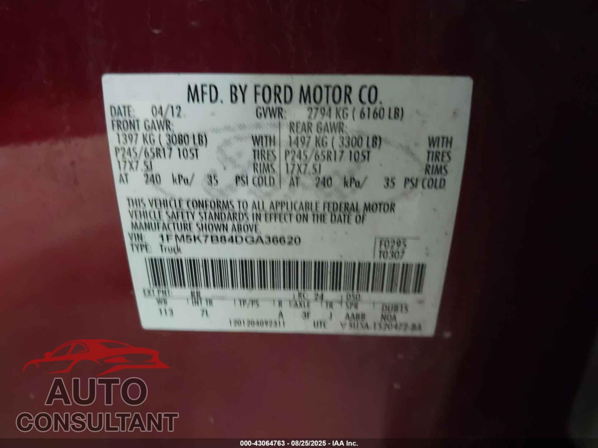 FORD EXPLORER 2013 - 1FM5K7B84DGA36620