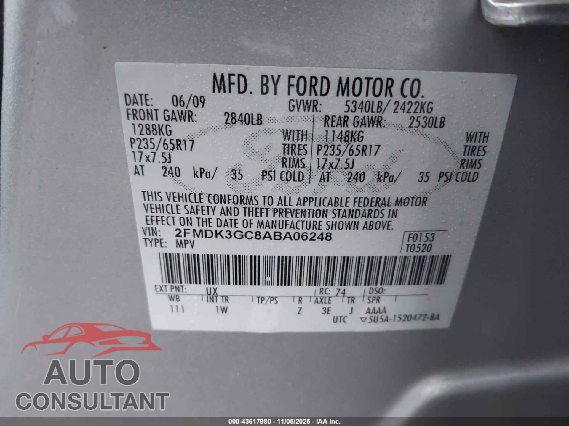 FORD EDGE 2010 - 2FMDK3GC8ABA06248