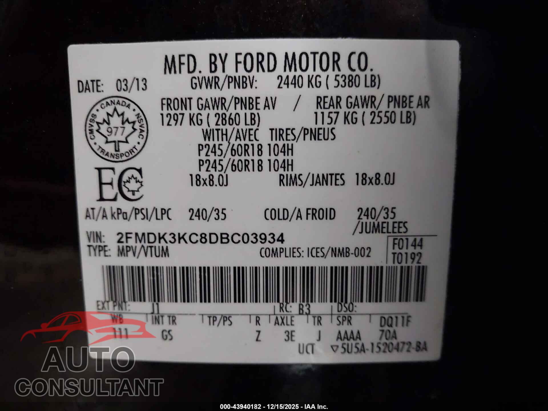 FORD EDGE 2013 - 2FMDK3KC8DBC03934