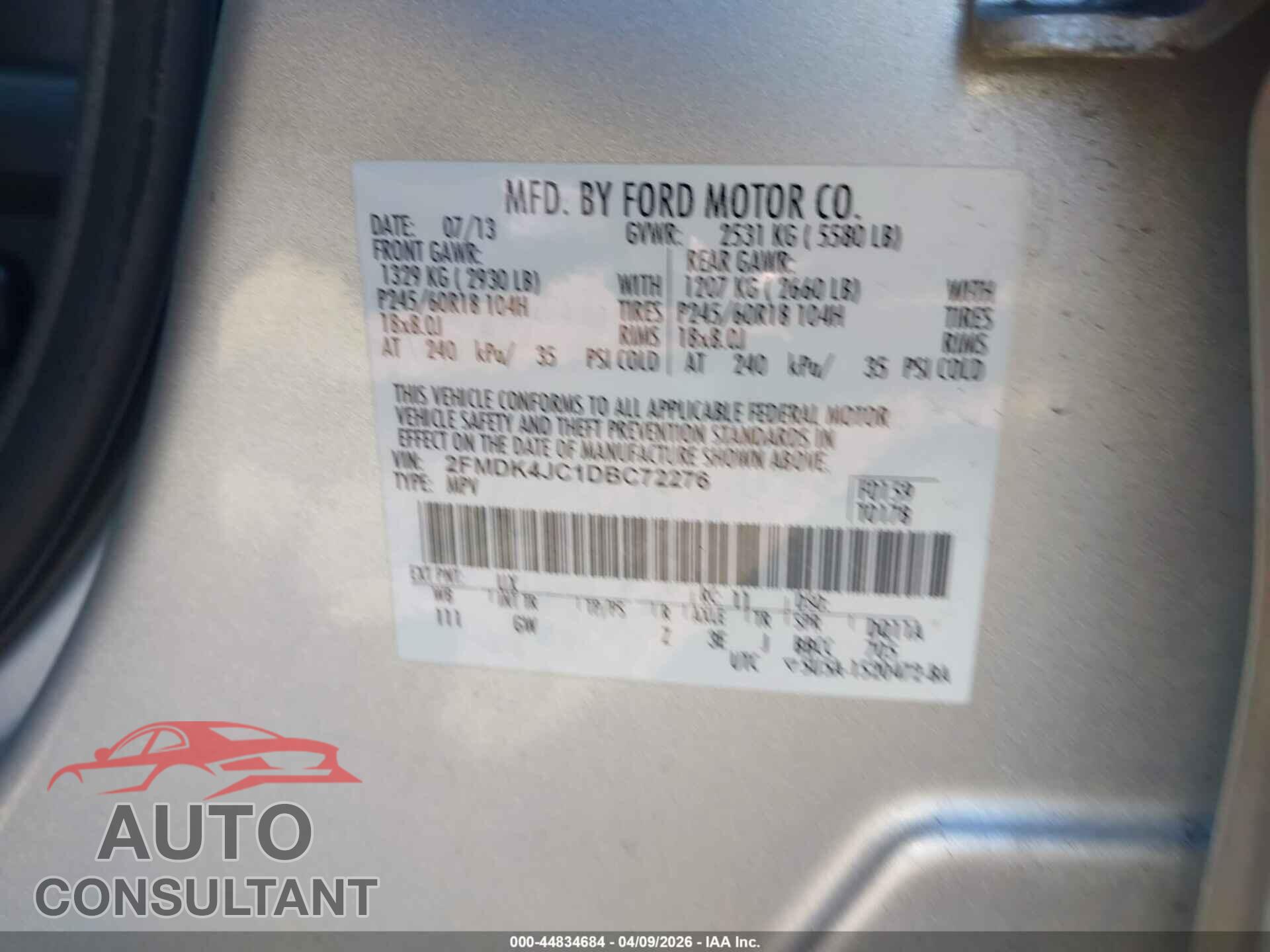 FORD EDGE 2013 - 2FMDK4JC1DBC72276