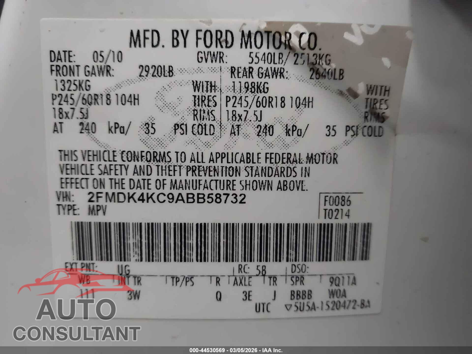 FORD EDGE 2010 - 2FMDK4KC9ABB58732