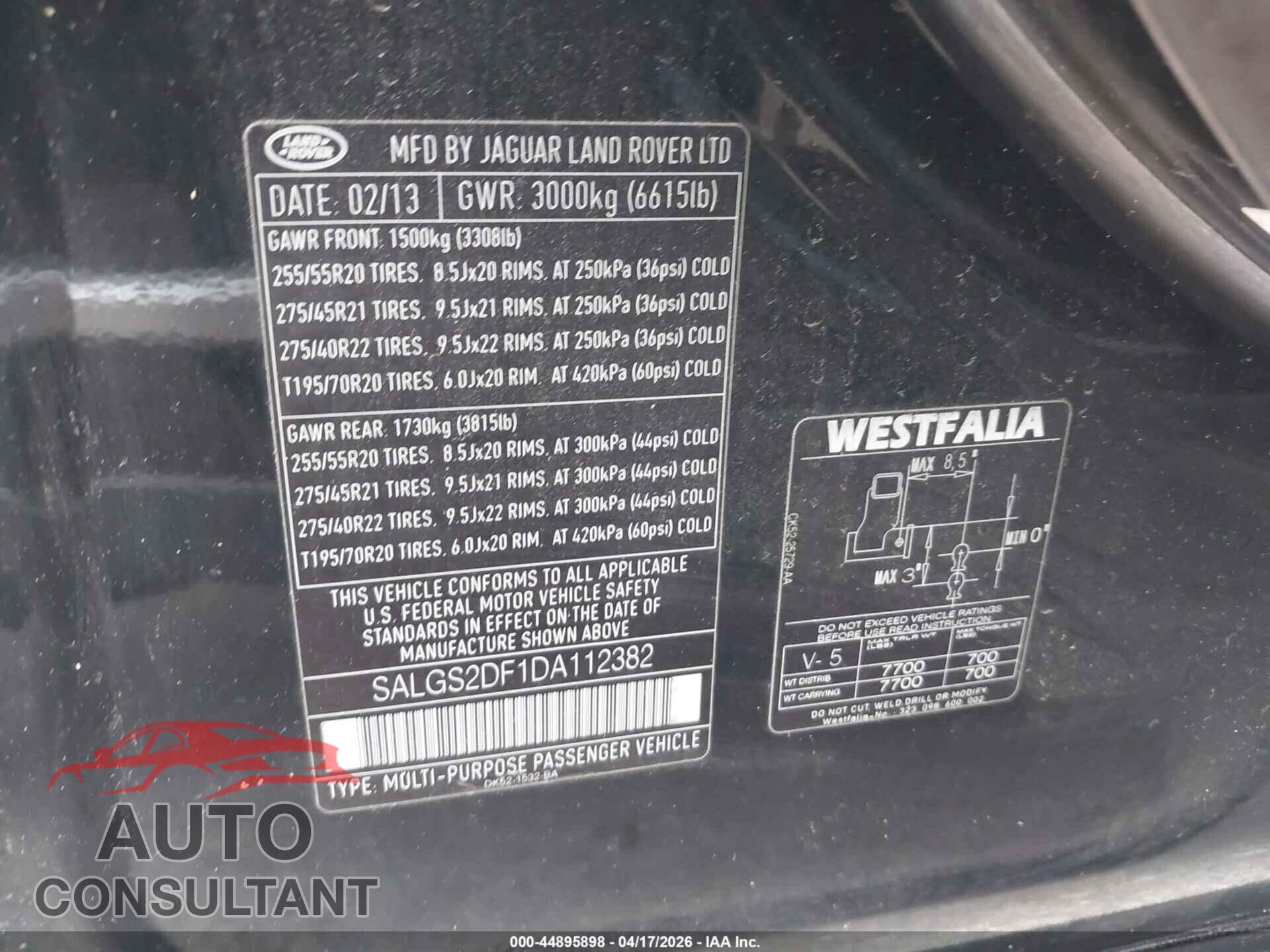 LAND ROVER RANGE ROVER 2013 - SALGS2DF1DA112382