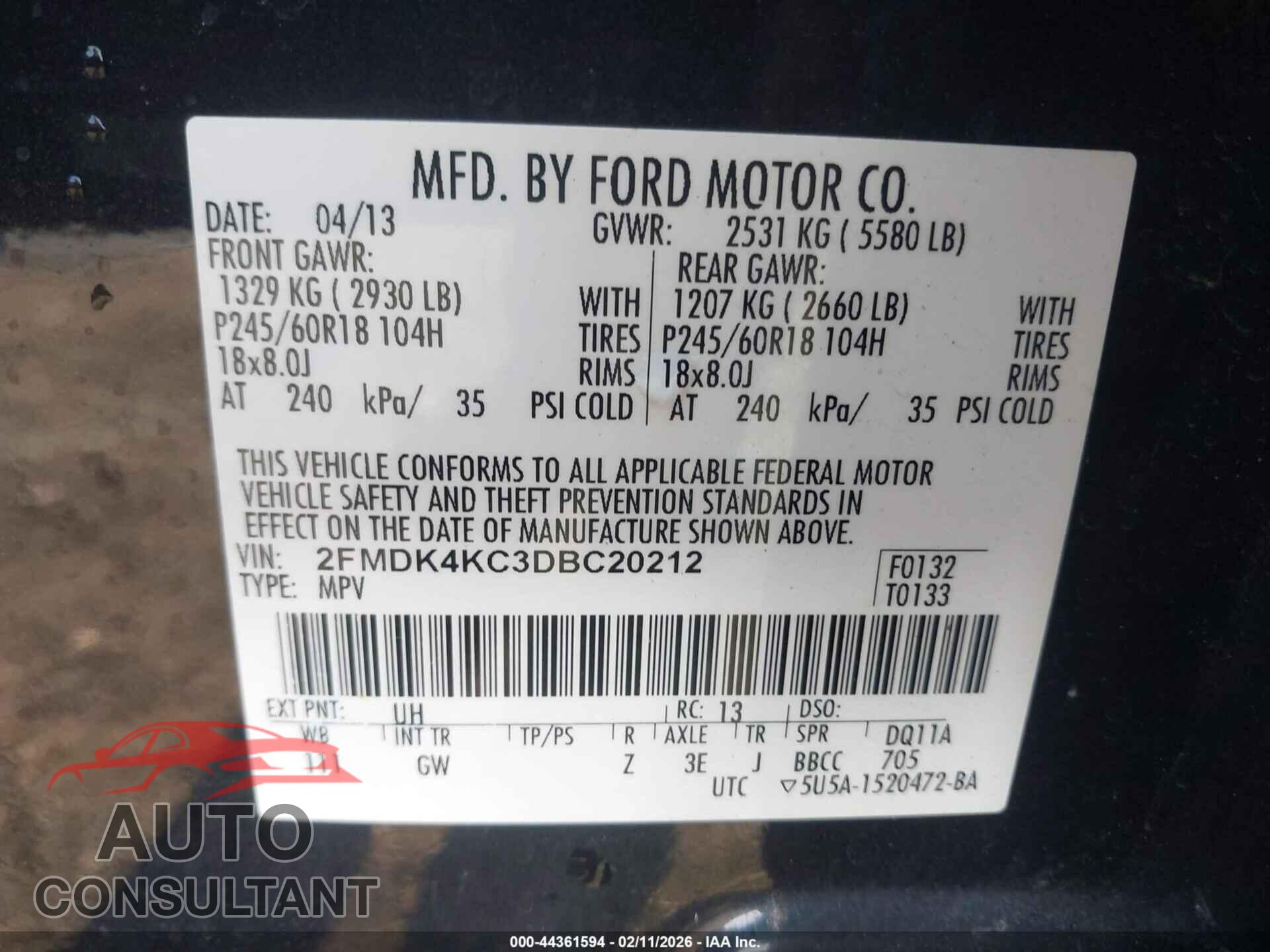 FORD EDGE 2013 - 2FMDK4KC3DBC20212