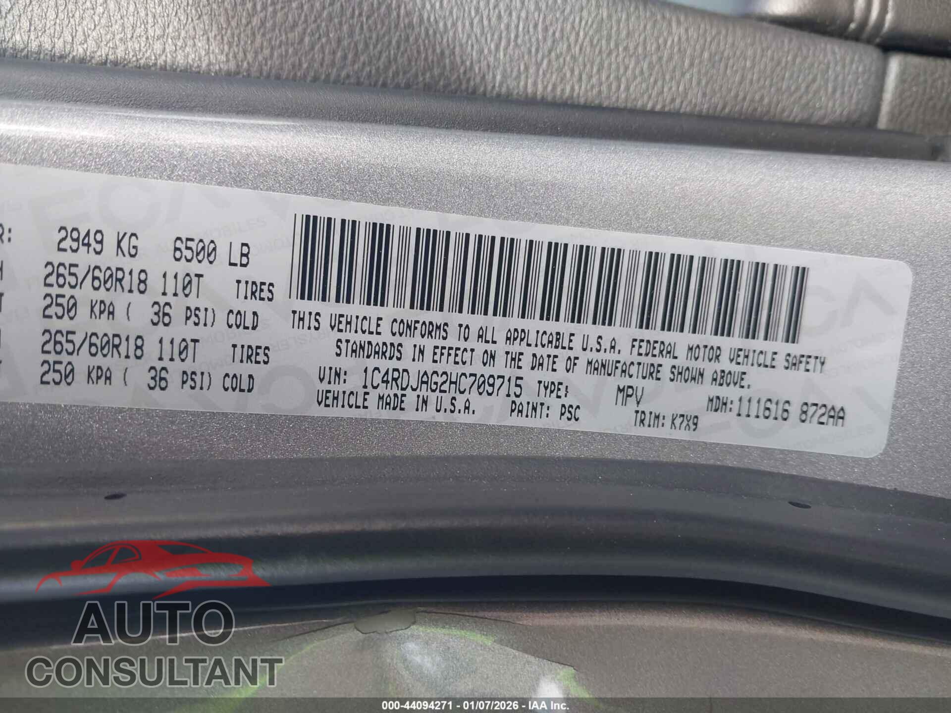 DODGE DURANGO 2017 - 1C4RDJAG2HC709715