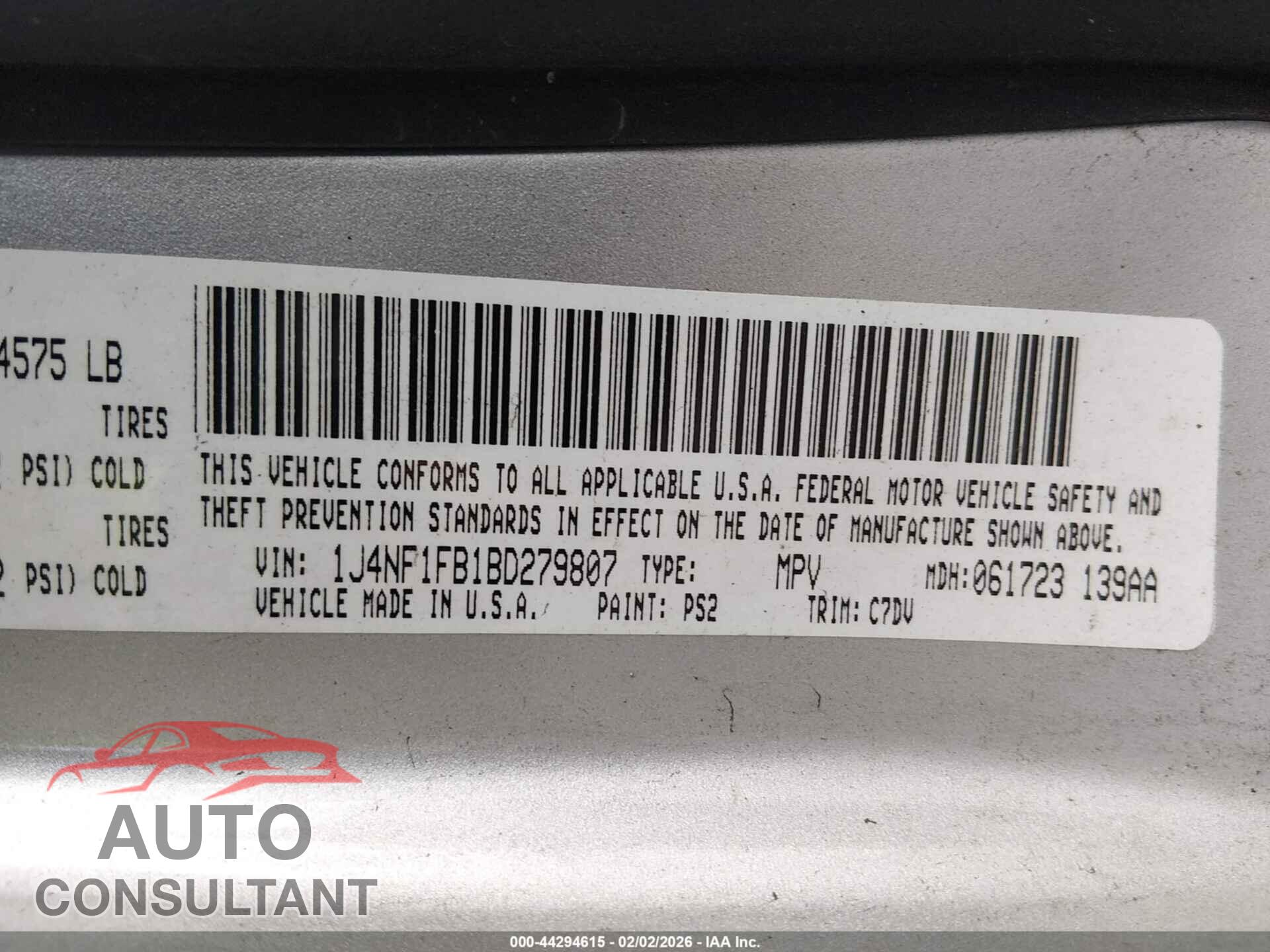 JEEP COMPASS 2011 - 1J4NF1FB1BD279807