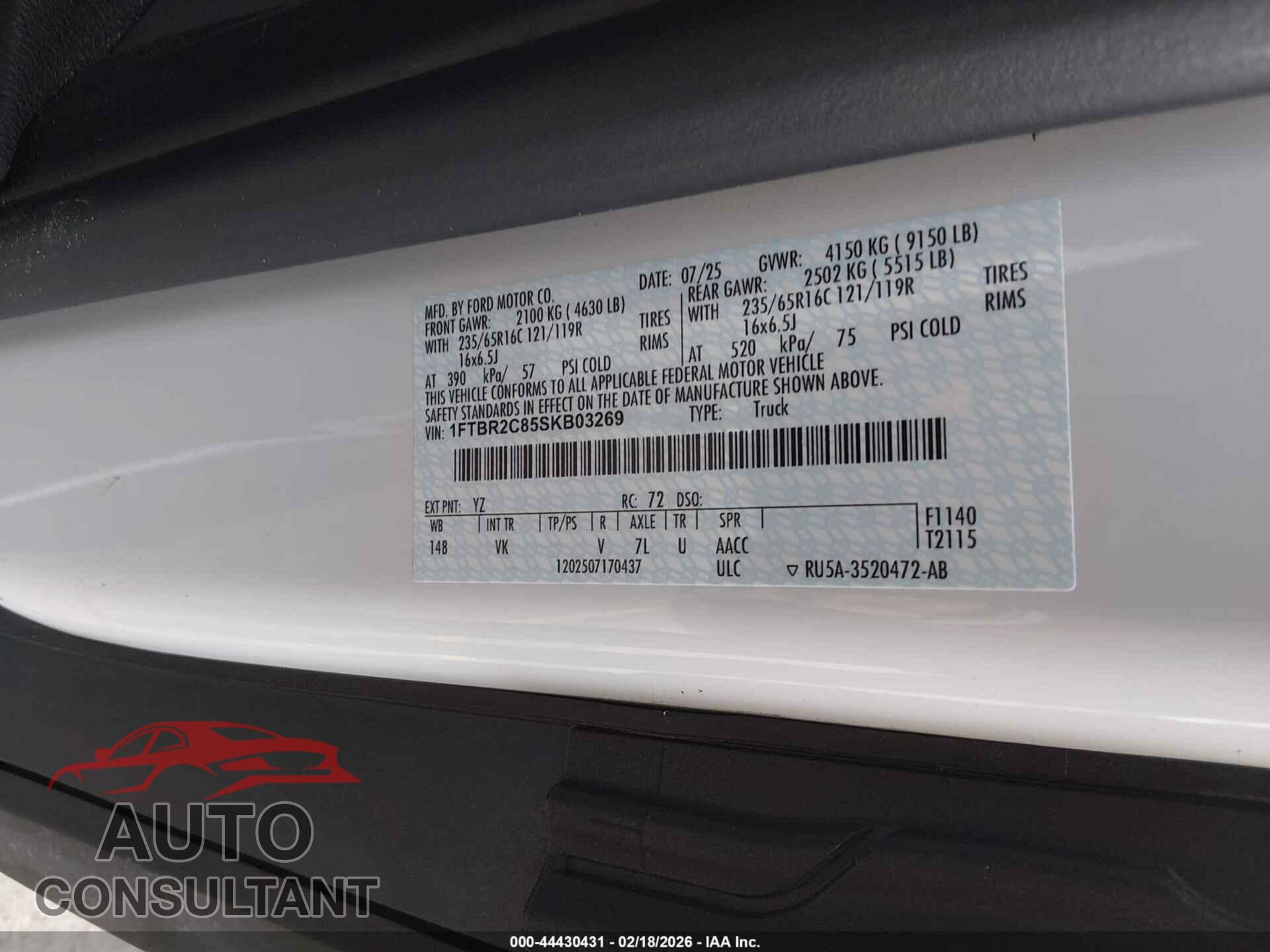 FORD TRANSIT-250 2025 - 1FTBR2C85SKB03269