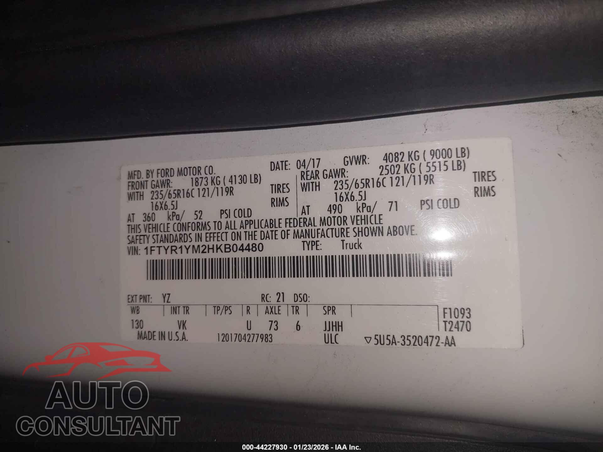 FORD TRANSIT-250 2017 - 1FTYR1YM2HKB04480
