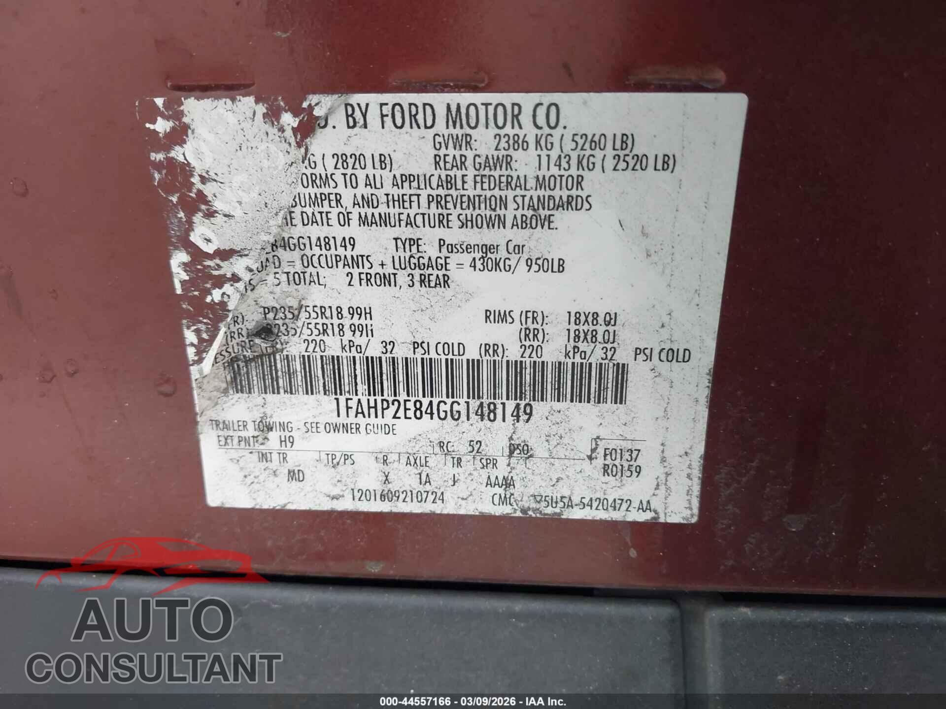 FORD TAURUS 2016 - 1FAHP2E84GG148149