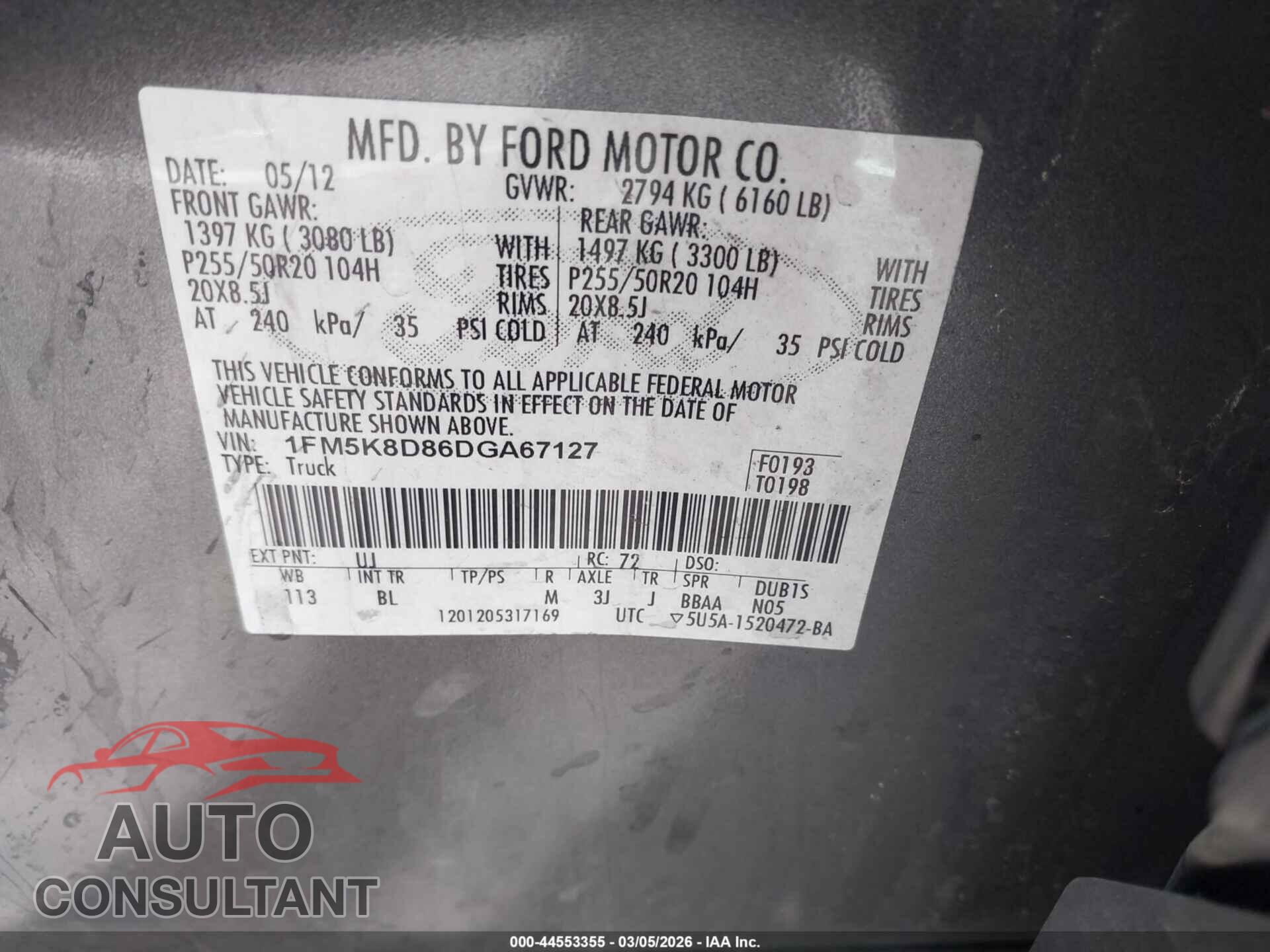 FORD EXPLORER 2013 - 1FM5K8D86DGA67127