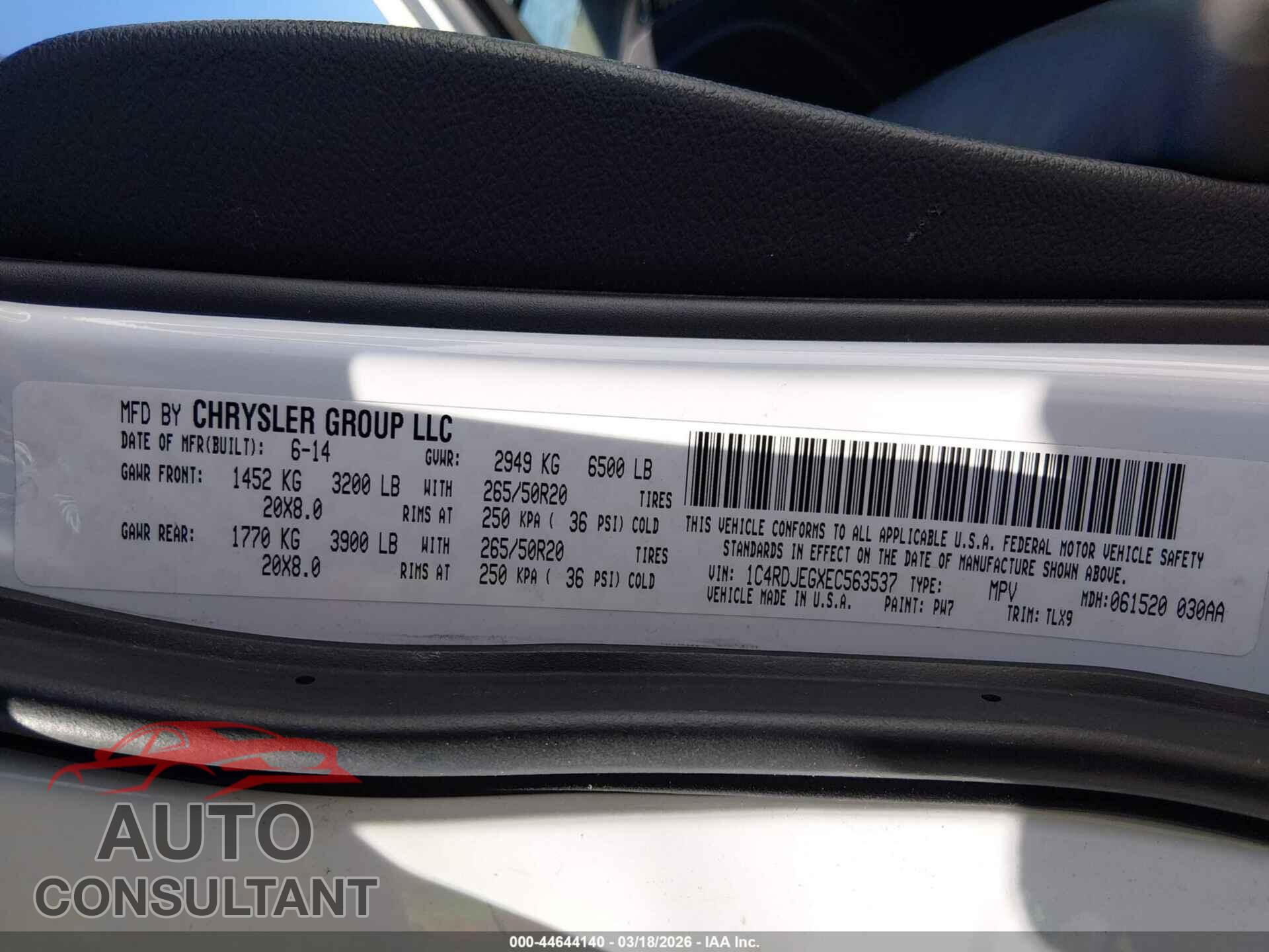 DODGE DURANGO 2014 - 1C4RDJEGXEC563537