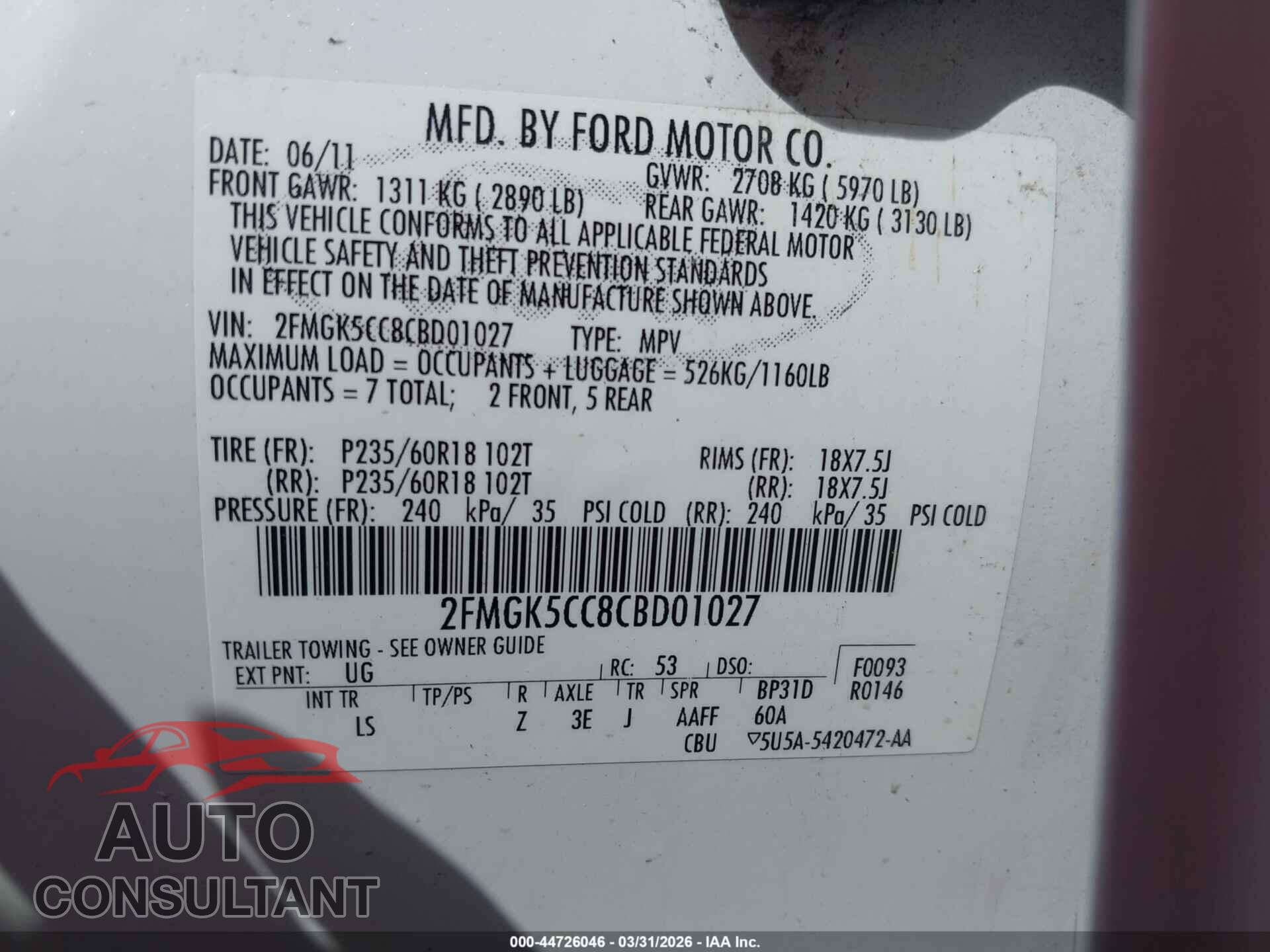 FORD FLEX 2012 - 2FMGK5CC8CBD01027