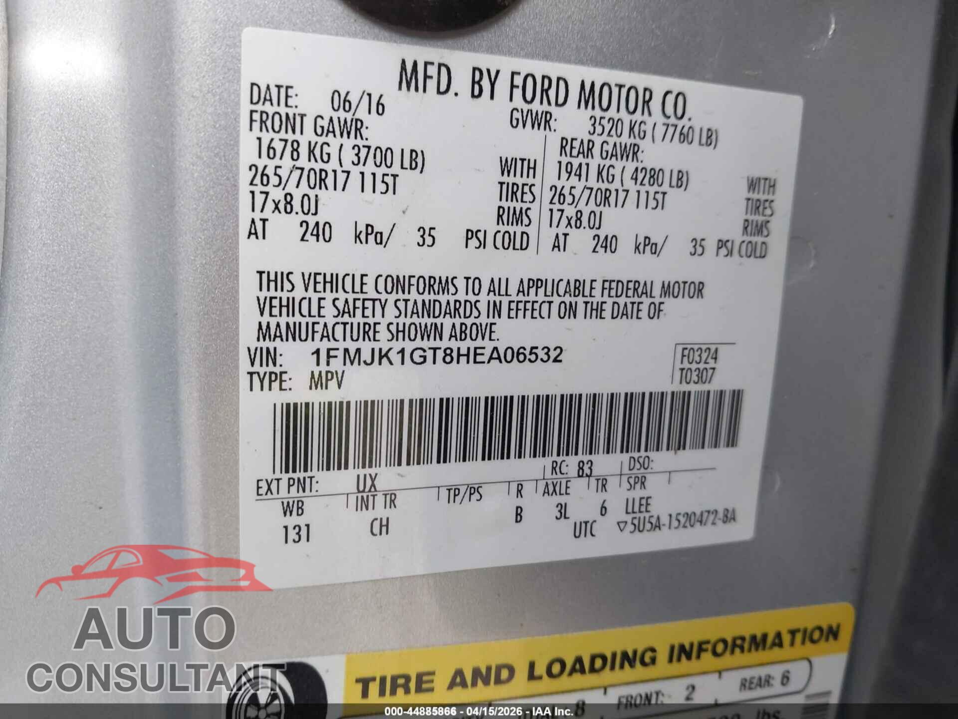FORD EXPEDITION EL 2017 - 1FMJK1GT8HEA06532