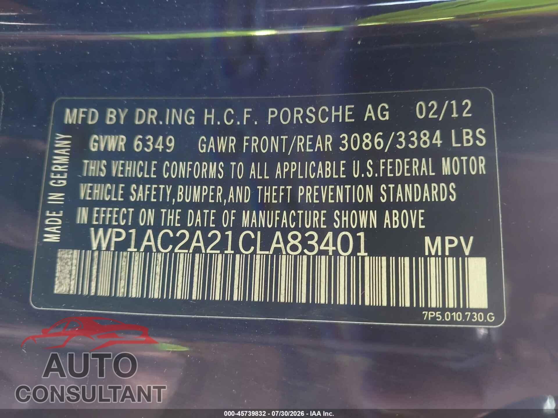 PORSCHE CAYENNE 2012 - WP1AC2A21CLA83401