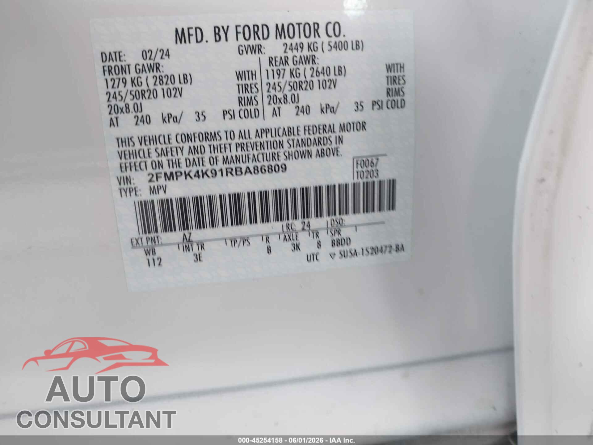FORD EDGE 2024 - 2FMPK4K91RBA86809