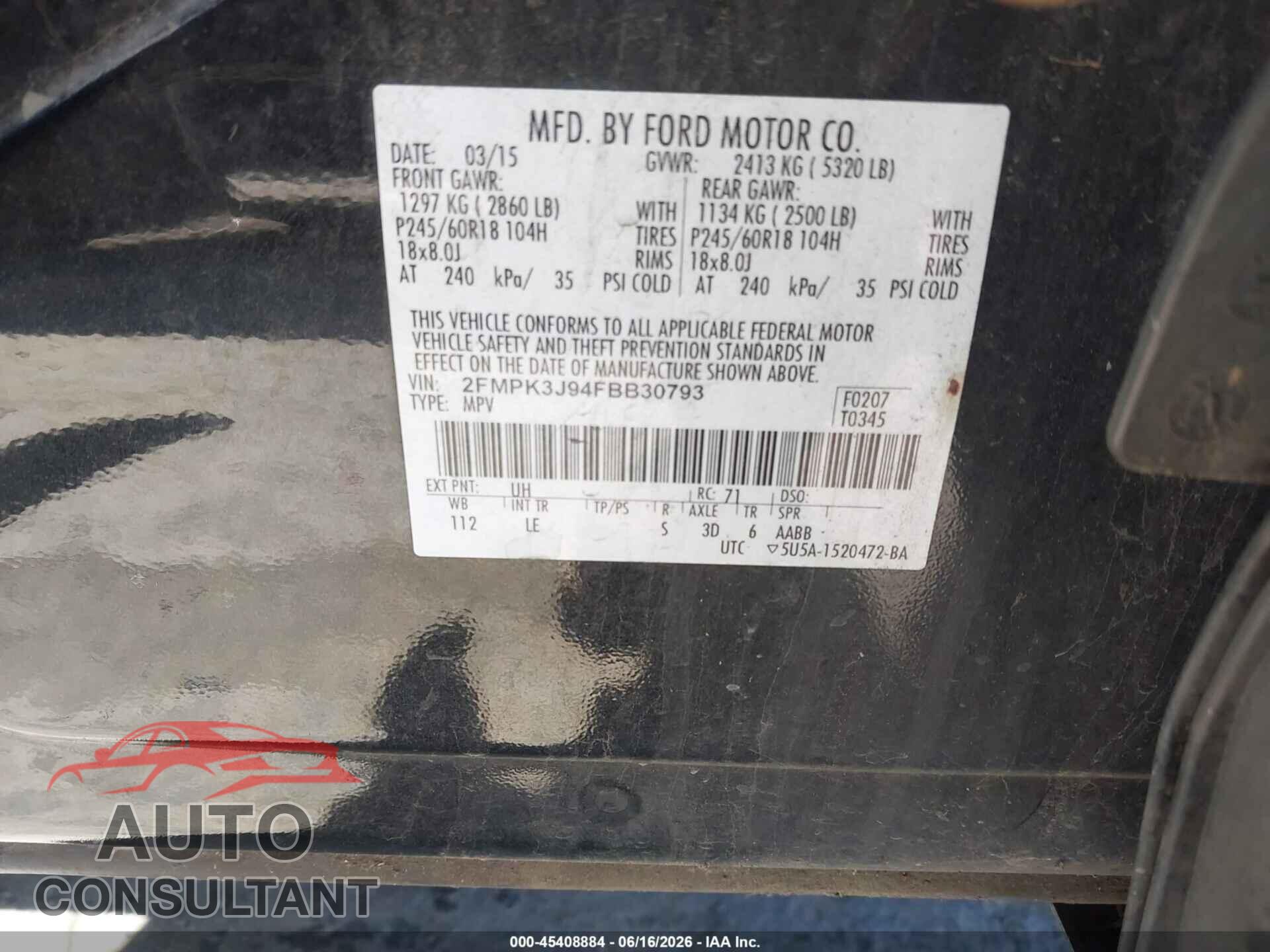 FORD EDGE 2015 - 2FMPK3J94FBB30793