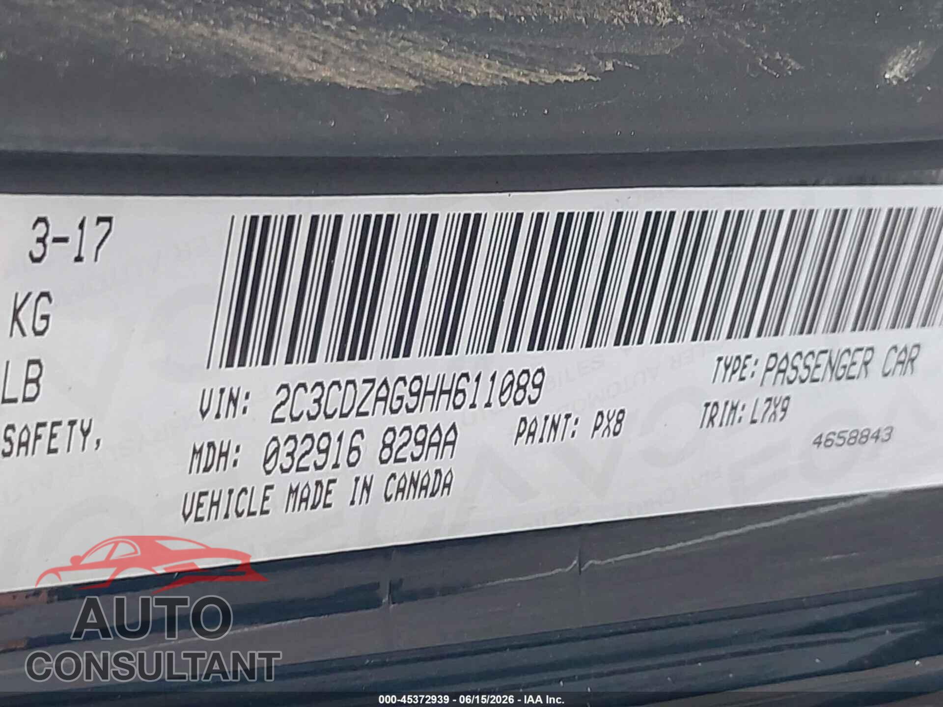DODGE CHALLENGER 2017 - 2C3CDZAG9HH611089