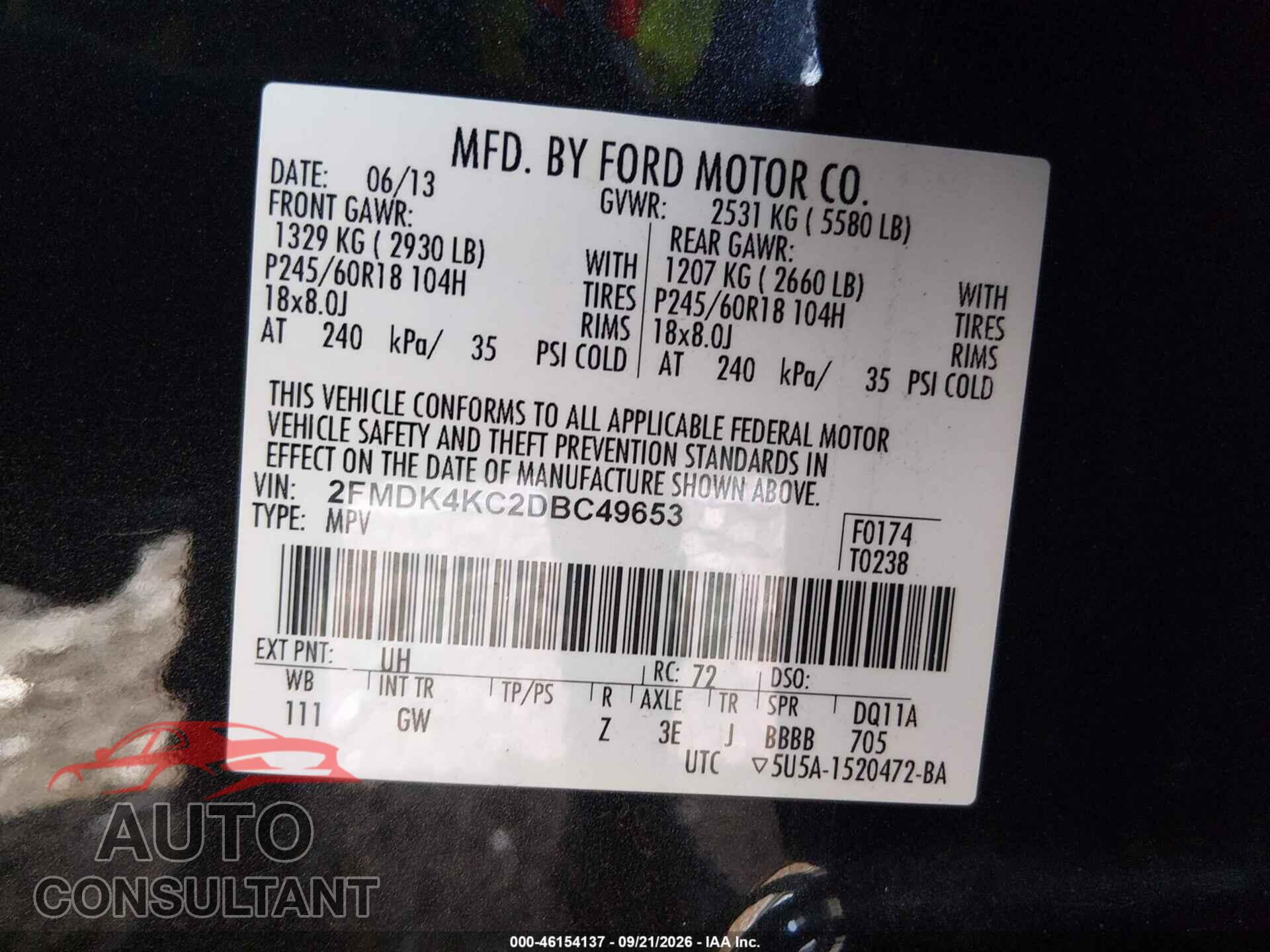 FORD EDGE 2013 - 2FMDK4KC2DBC49653