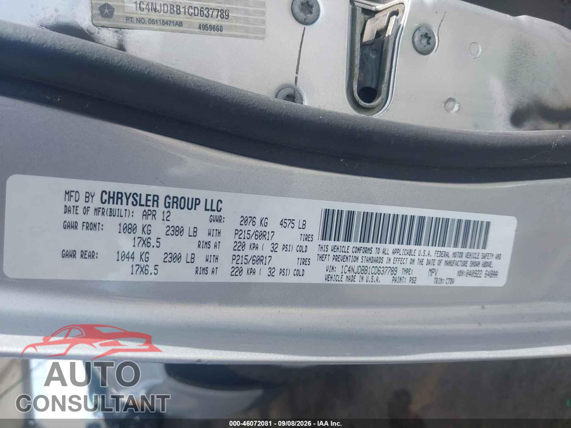JEEP COMPASS 2012 - 1C4NJDBB1CD637789