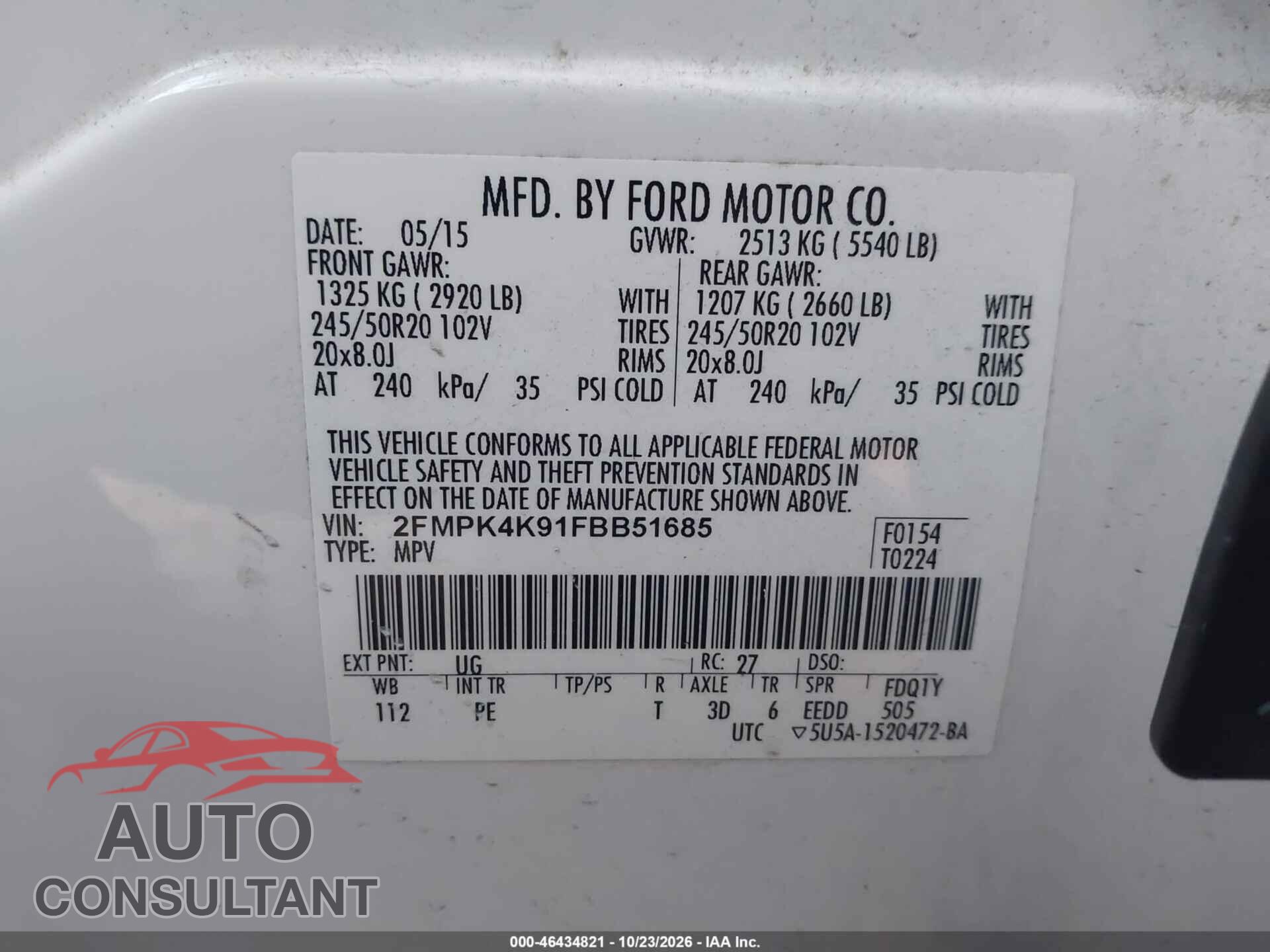 FORD EDGE 2015 - 2FMPK4K91FBB51685