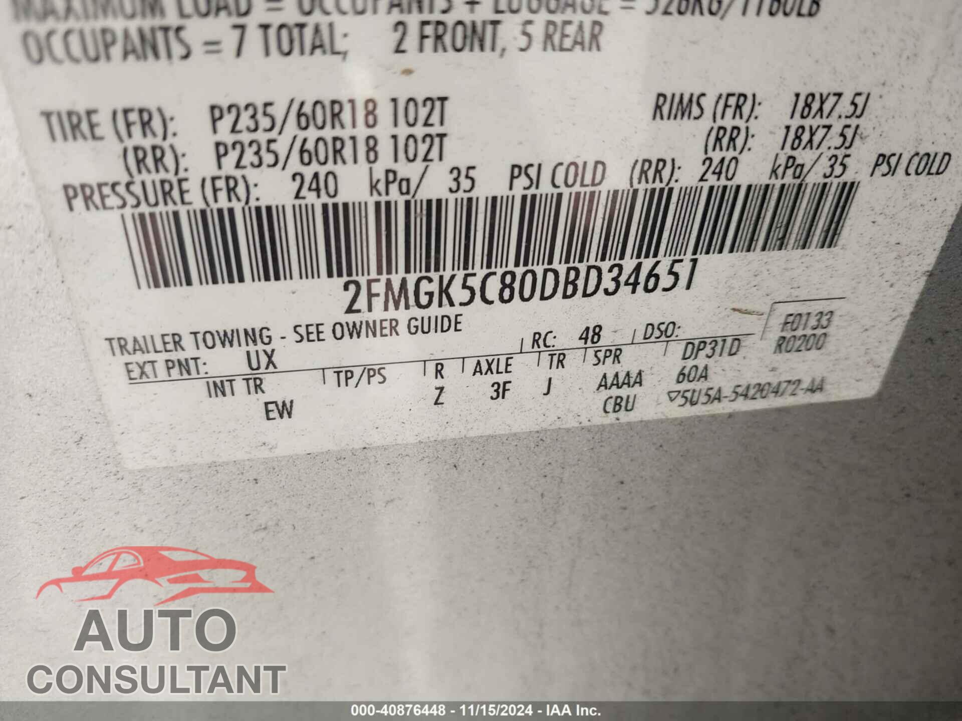 FORD FLEX 2013 - 2FMGK5C80DBD34651