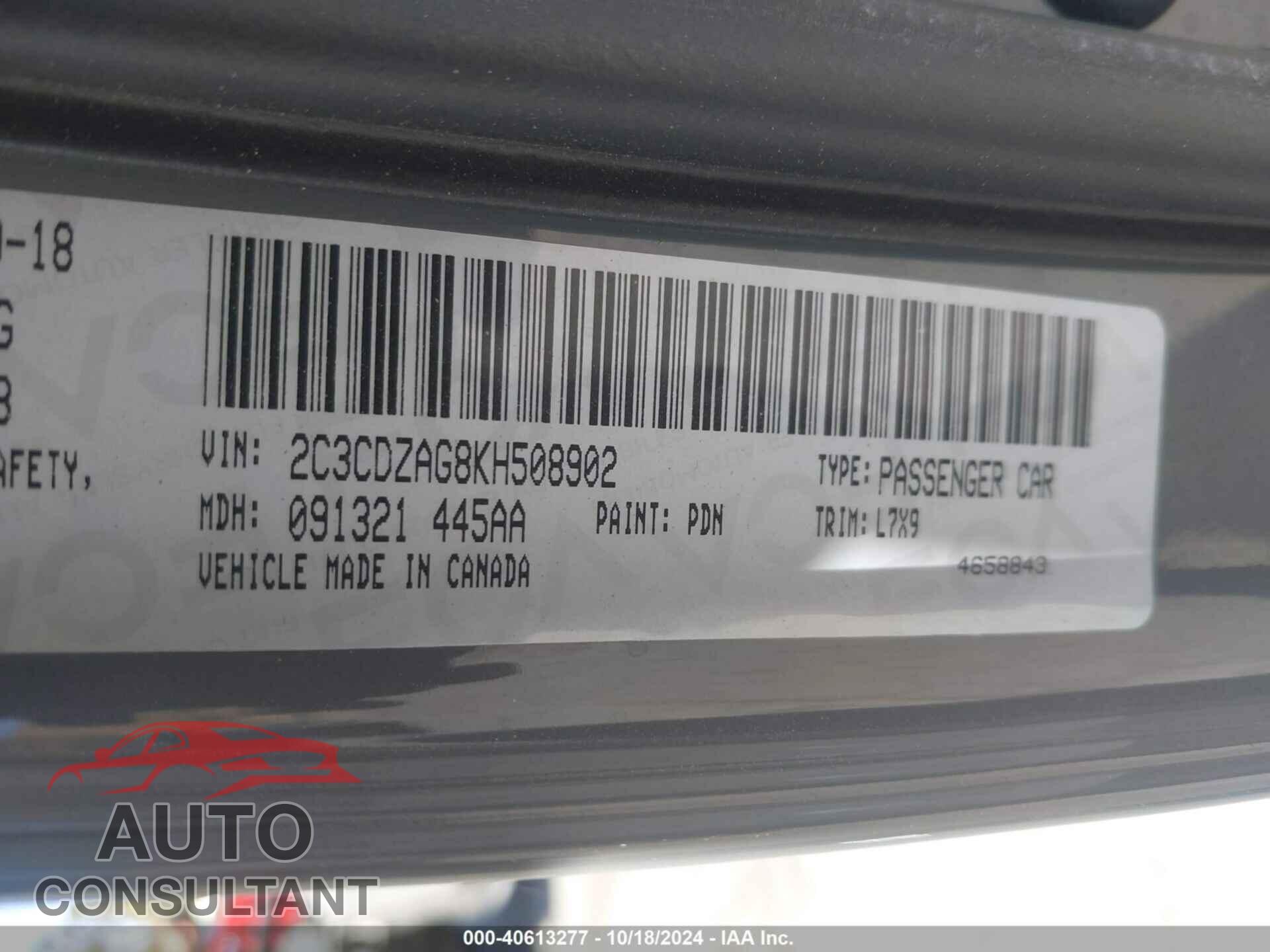 DODGE CHALLENGER 2019 - 2C3CDZAG8KH508902