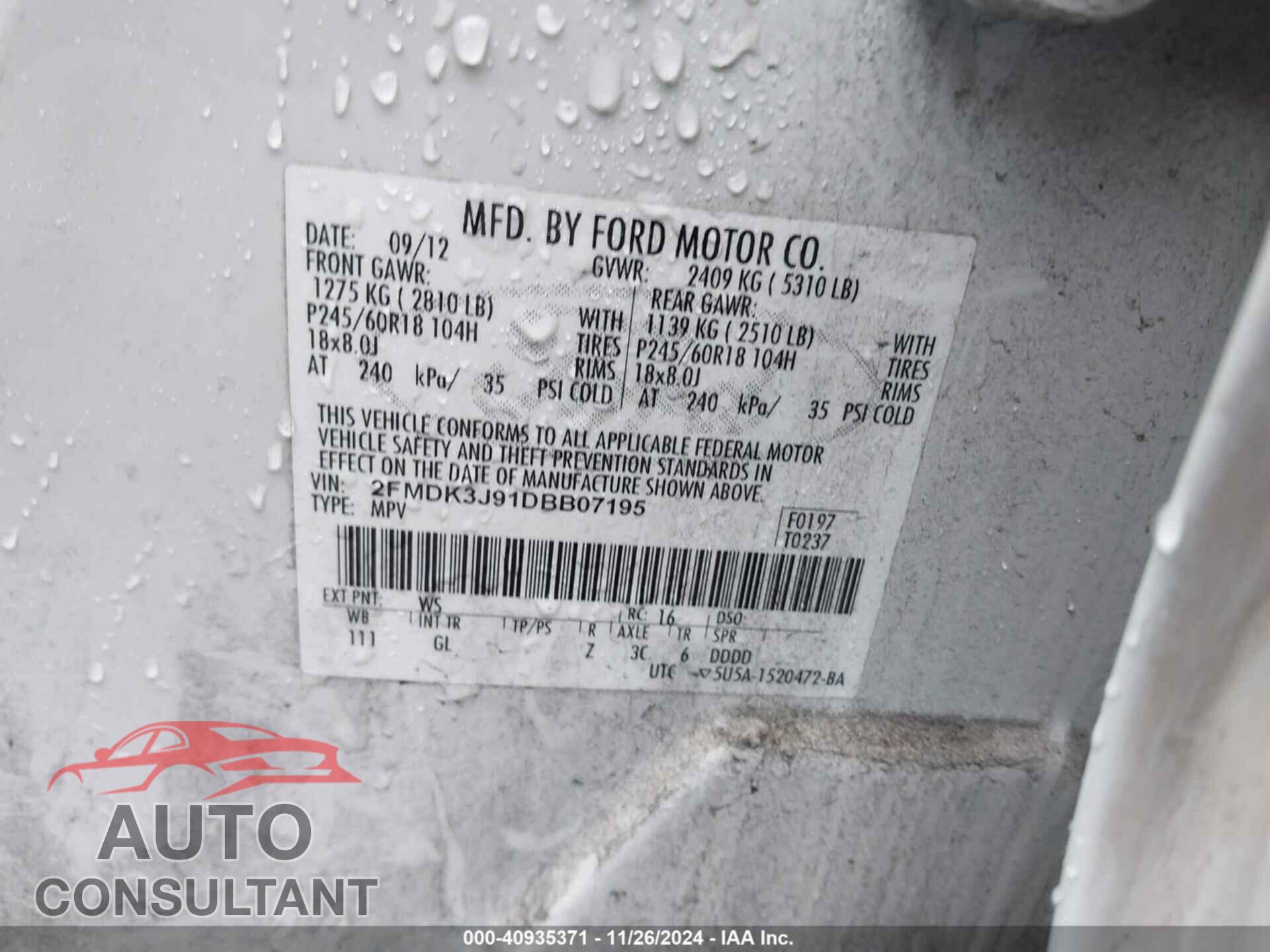 FORD EDGE 2013 - 2FMDK3J91DBB07195