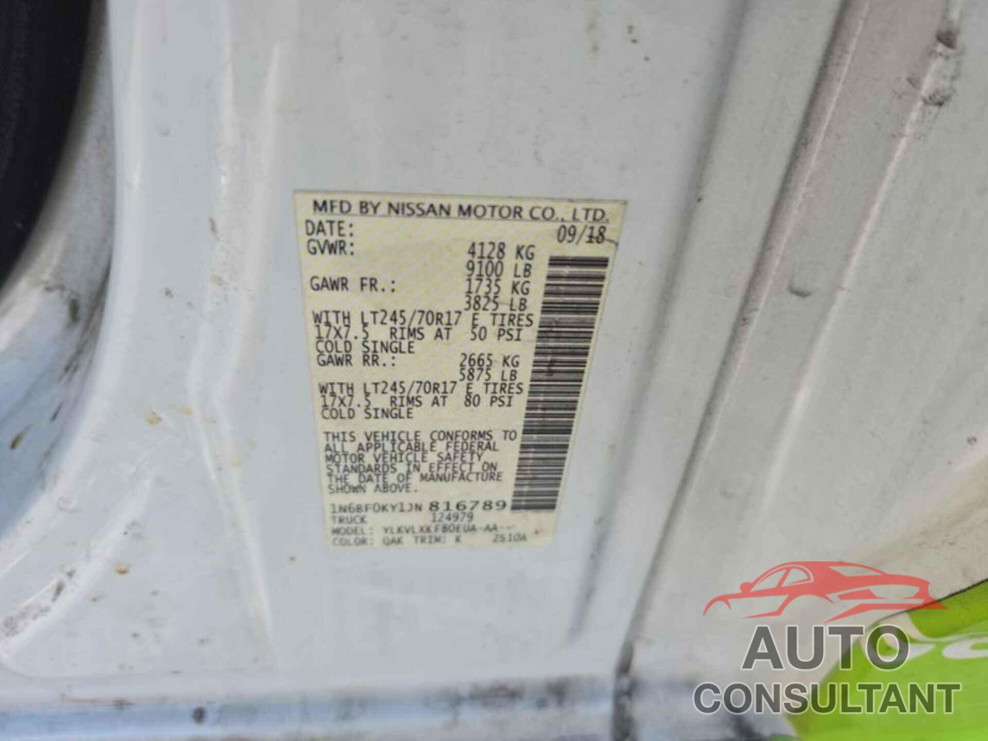 NISSAN NV 2018 - 1N6BF0KY1JN816789