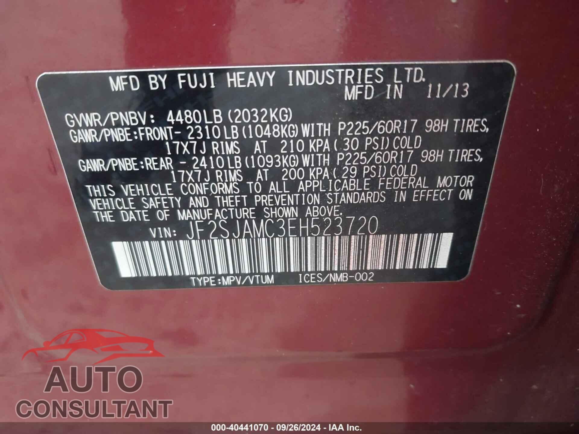 SUBARU FORESTER 2014 - JF2SJAMC3EH523720
