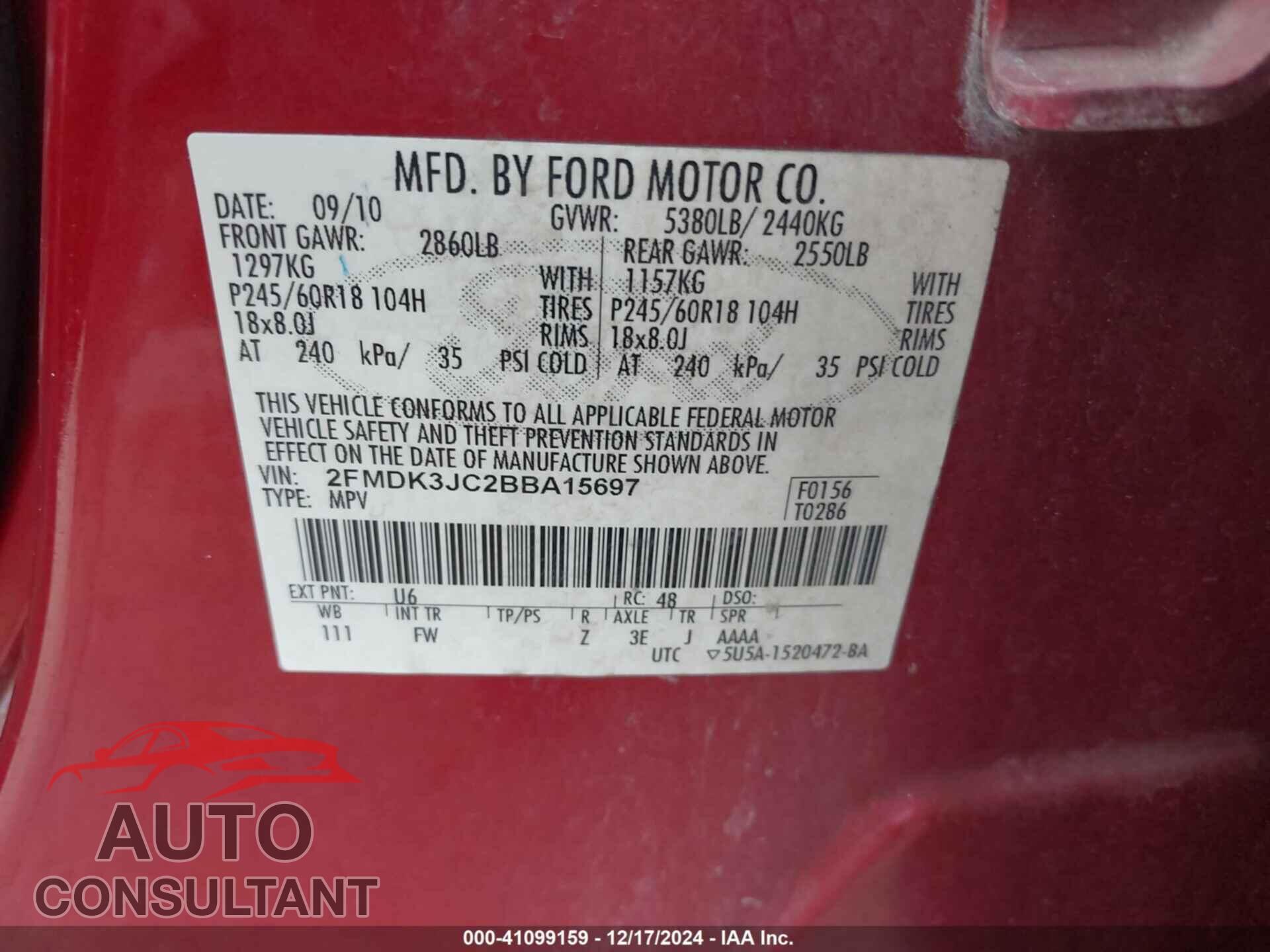 FORD EDGE 2011 - 2FMDK3JC2BBA15697