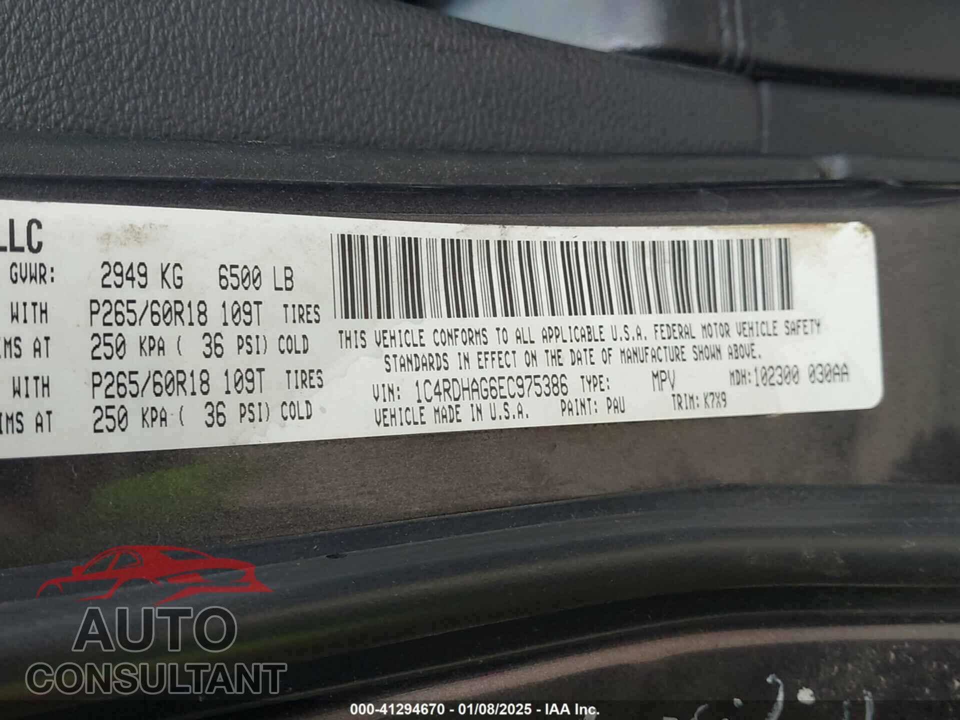 DODGE DURANGO 2014 - 1C4RDHAG6EC975386