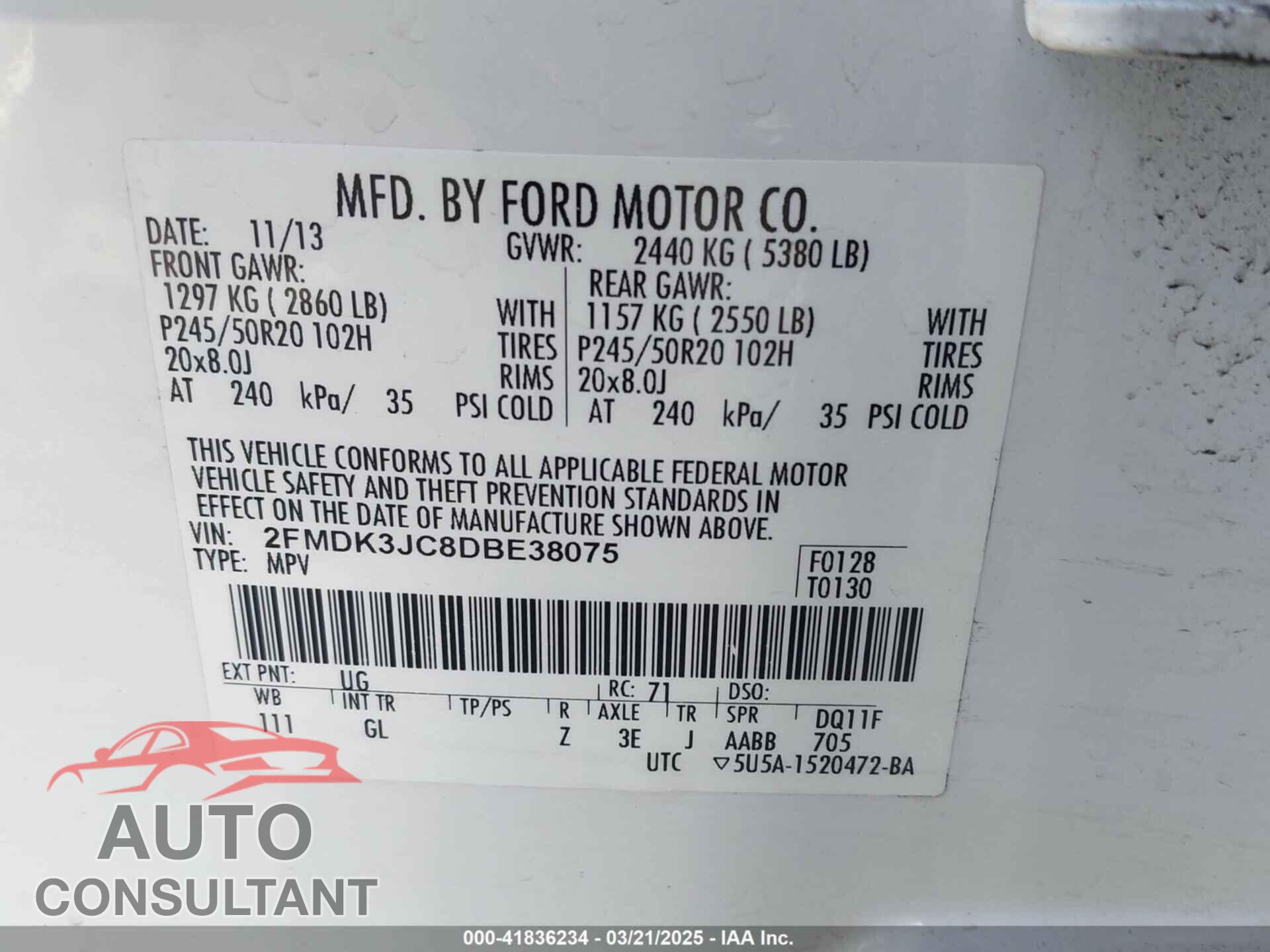FORD EDGE 2013 - 2FMDK3JC8DBE38075